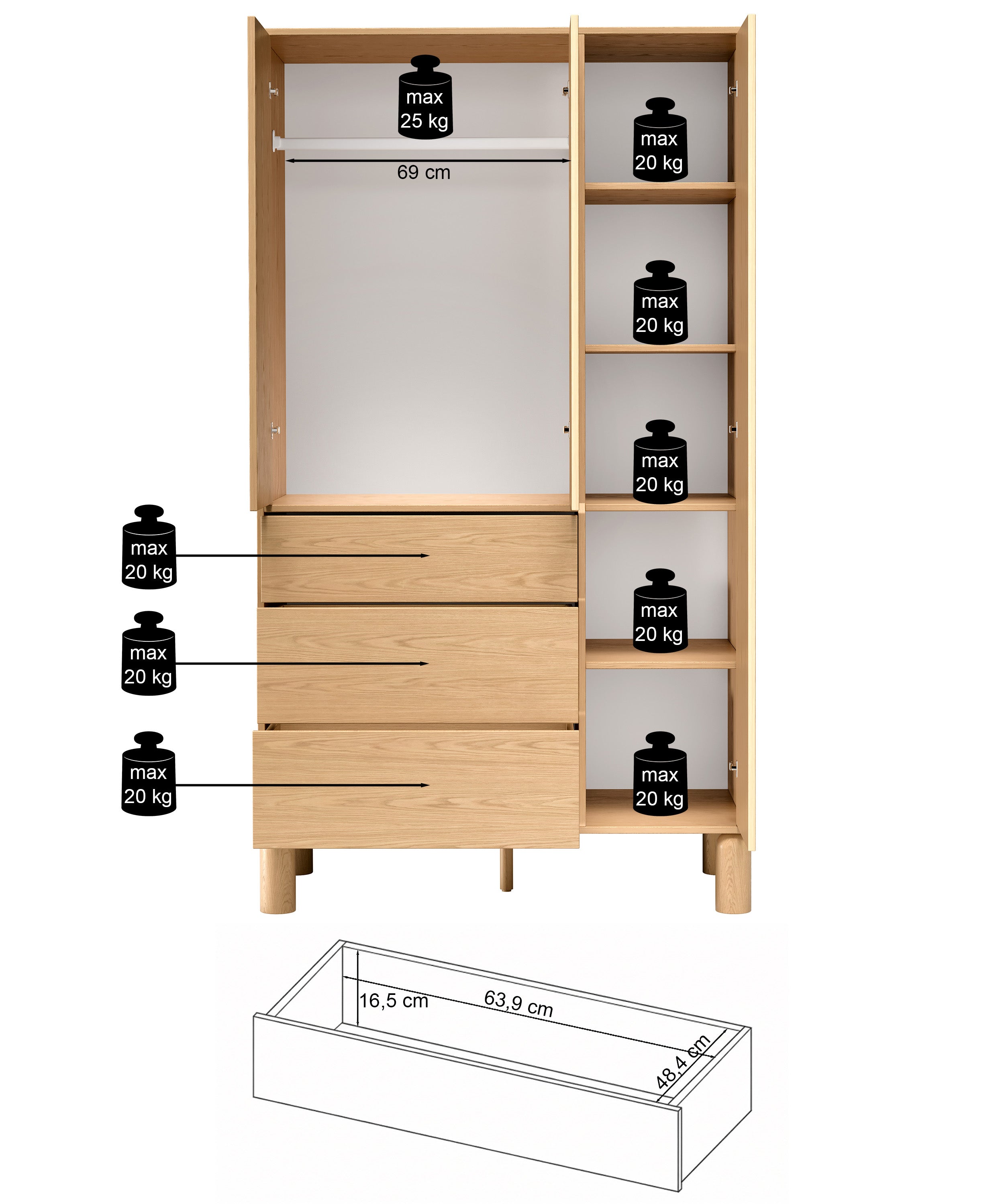 selsey-sanden-dreht-renschrank-110-cm-eiche-bookmatch-mit-3-schubladen image 8