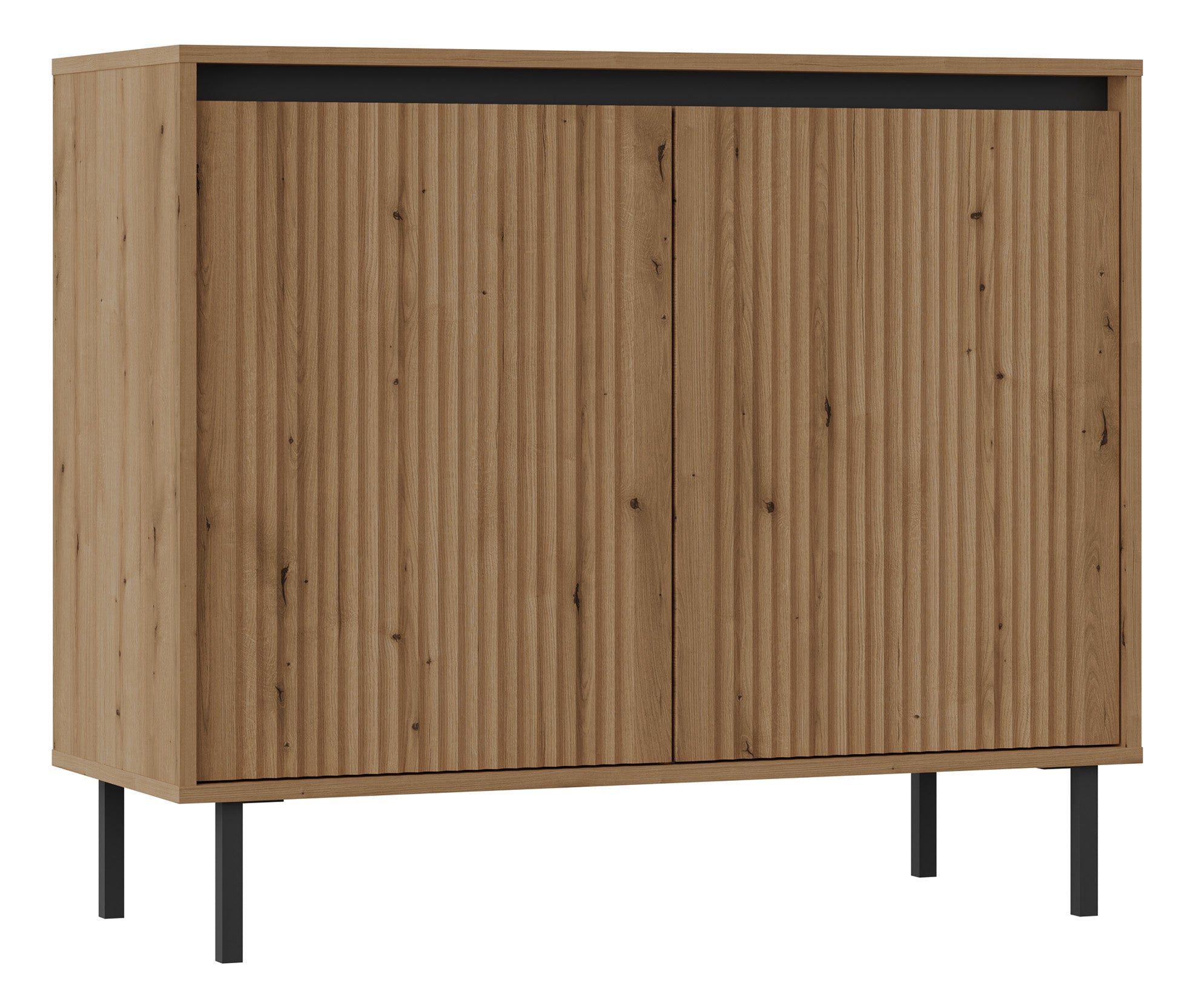 selsey-osaka-kommode-100-cm-zweit-rig-eiche-evoke-gerillte-fronten-schwarze-bein image 1