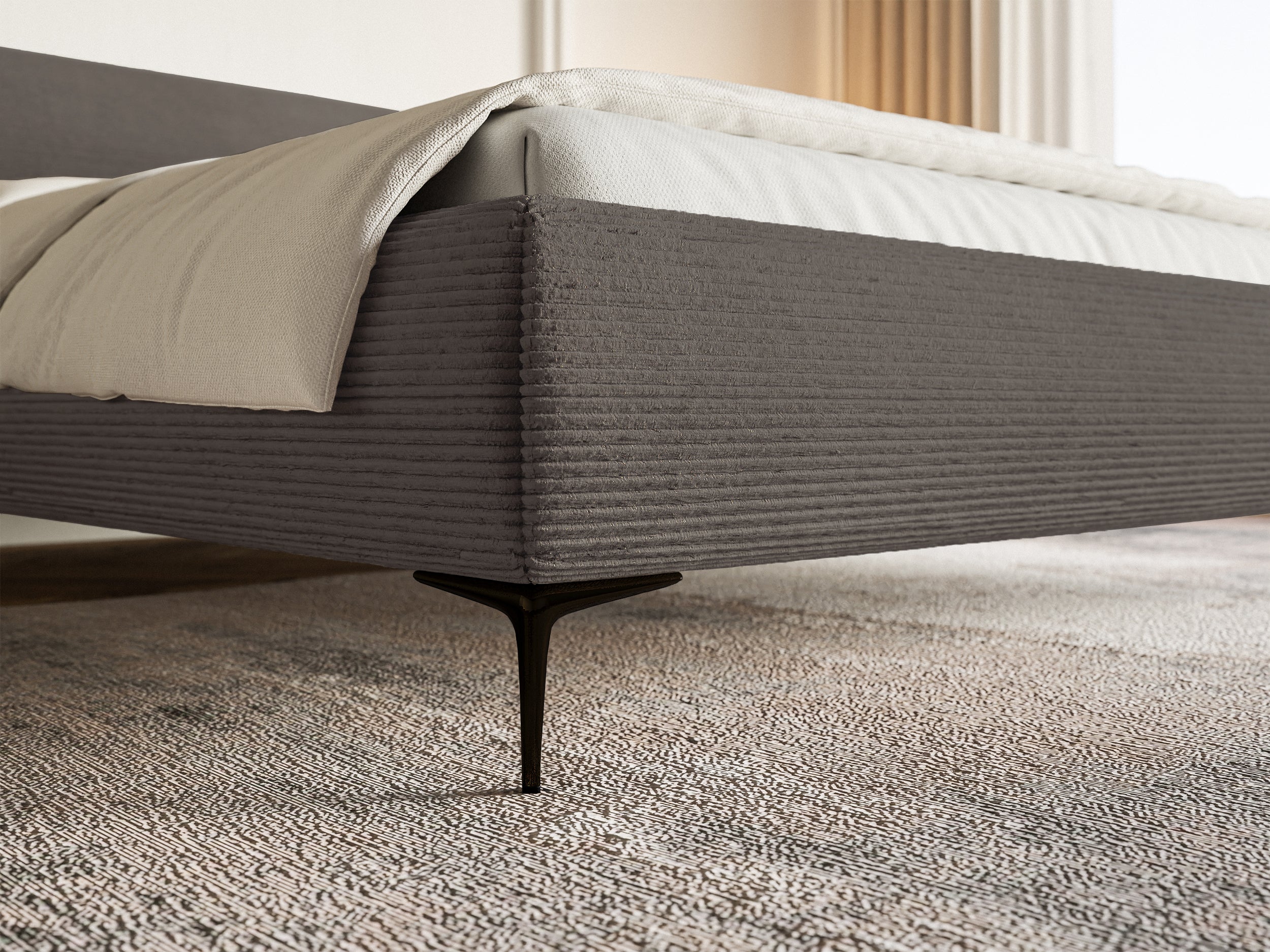 selsey-roule-cord-gepolstertes-bett-140x200-cm-grauer-cordstoff-schwarze-beine image 5