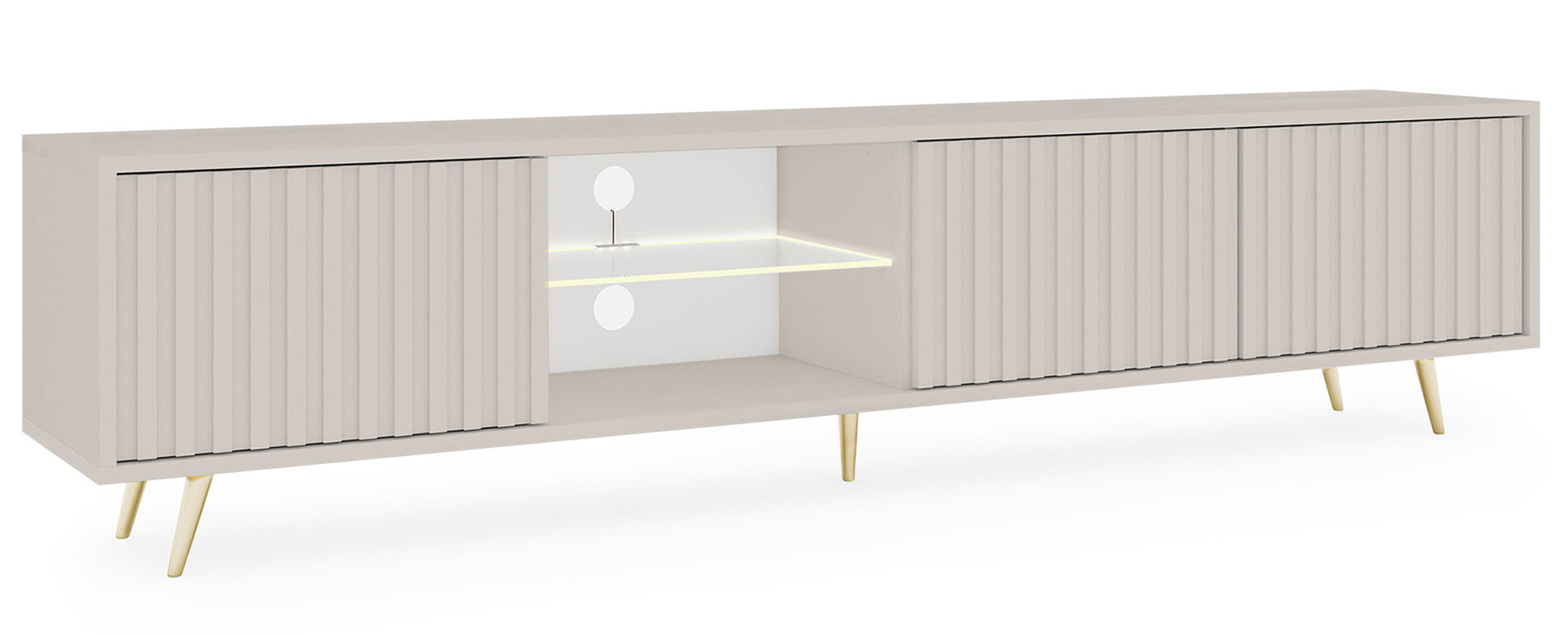 selsey-tv-schrank-bello-175-cm-3-t-rig-kaschmir-gold-lamellen-led-glasablage image 1