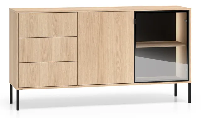 selsey-barnee-zweit-rige-kommode-160-cm-lindberg-eiche-mit-schubladen-und-beleuc image 1