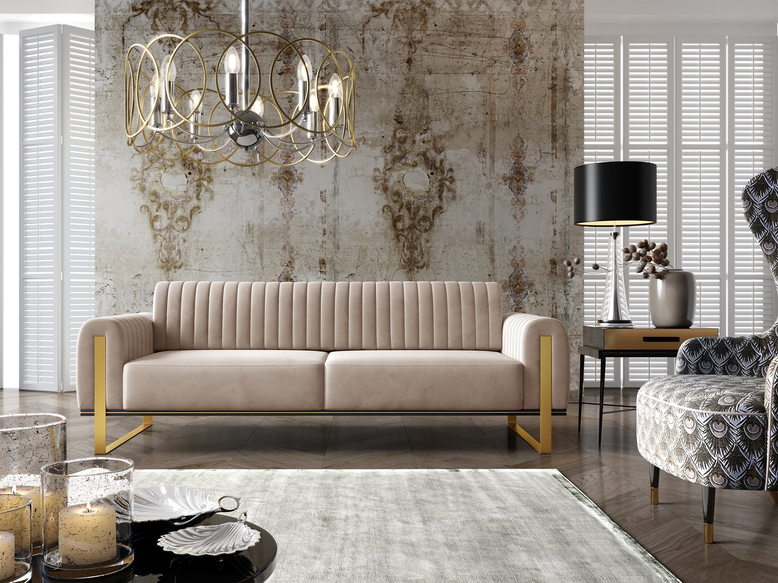 selsey-parissa-3-sitzer-sofa-beige-samt-glamour image 3