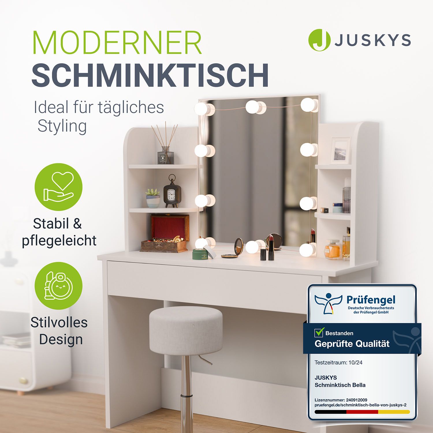 juskys-bella-schminktisch-mit-led-beleuchtung-und-spiegel-wei image 2
