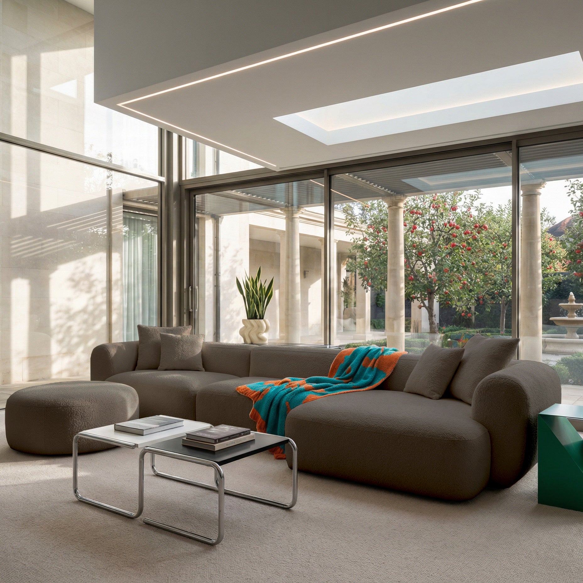 selsey-baomi-modulares-ecksofa-l-form-rechts-mit-hocker-hellbraunes-chenille-436 image 2