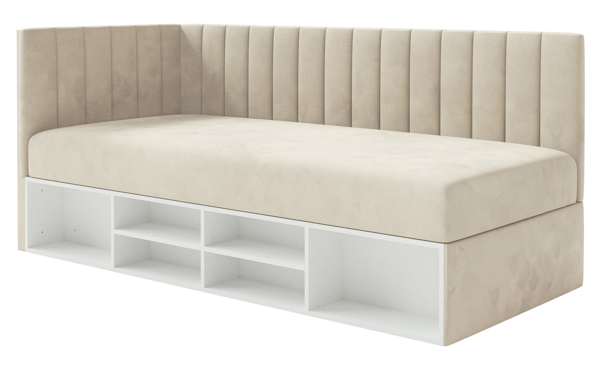 selsey-ventrio-jugendbett-90x200-cm-linksseitig-mit-stauraum-hellbeiger-velours image 1