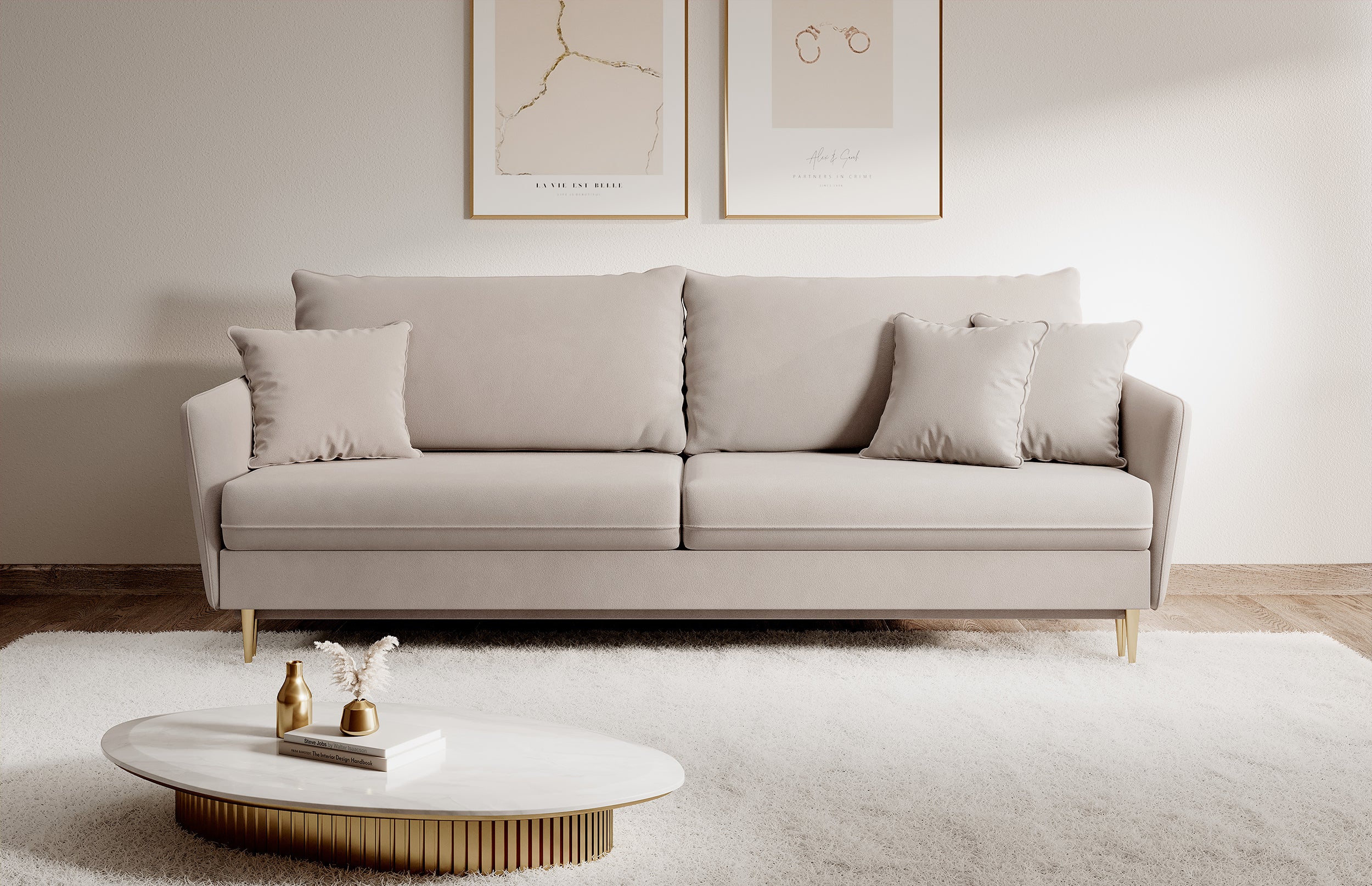 selsey-volio-dreisitziges-schlafsofa-grau-beiger-samt-goldene-beine-wasserabweis image 6