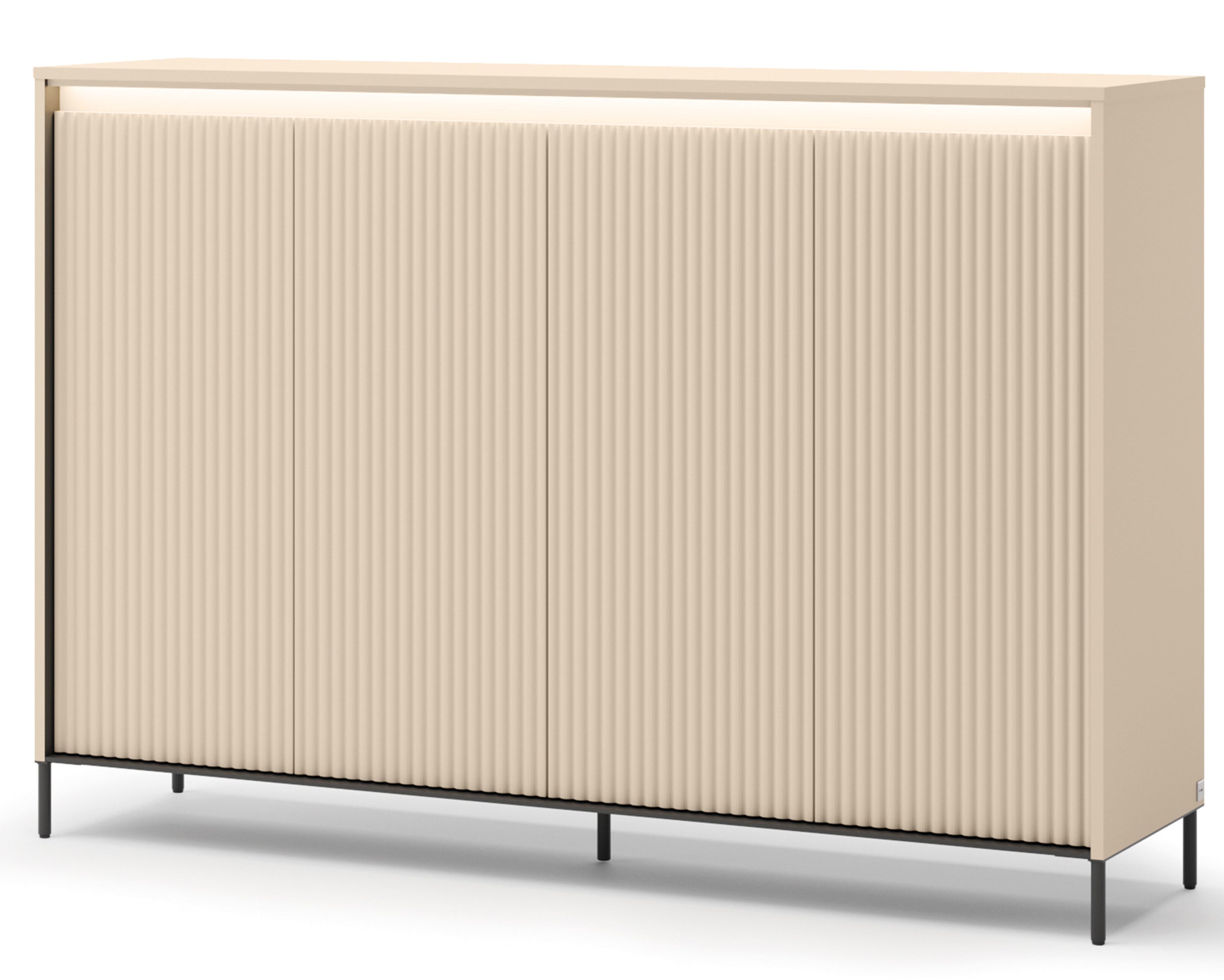 selsey-trend-hohe-kommode-153-cm-sandbeige-schwarz-4-t-ren-beleuchtung-rillenfro image 6