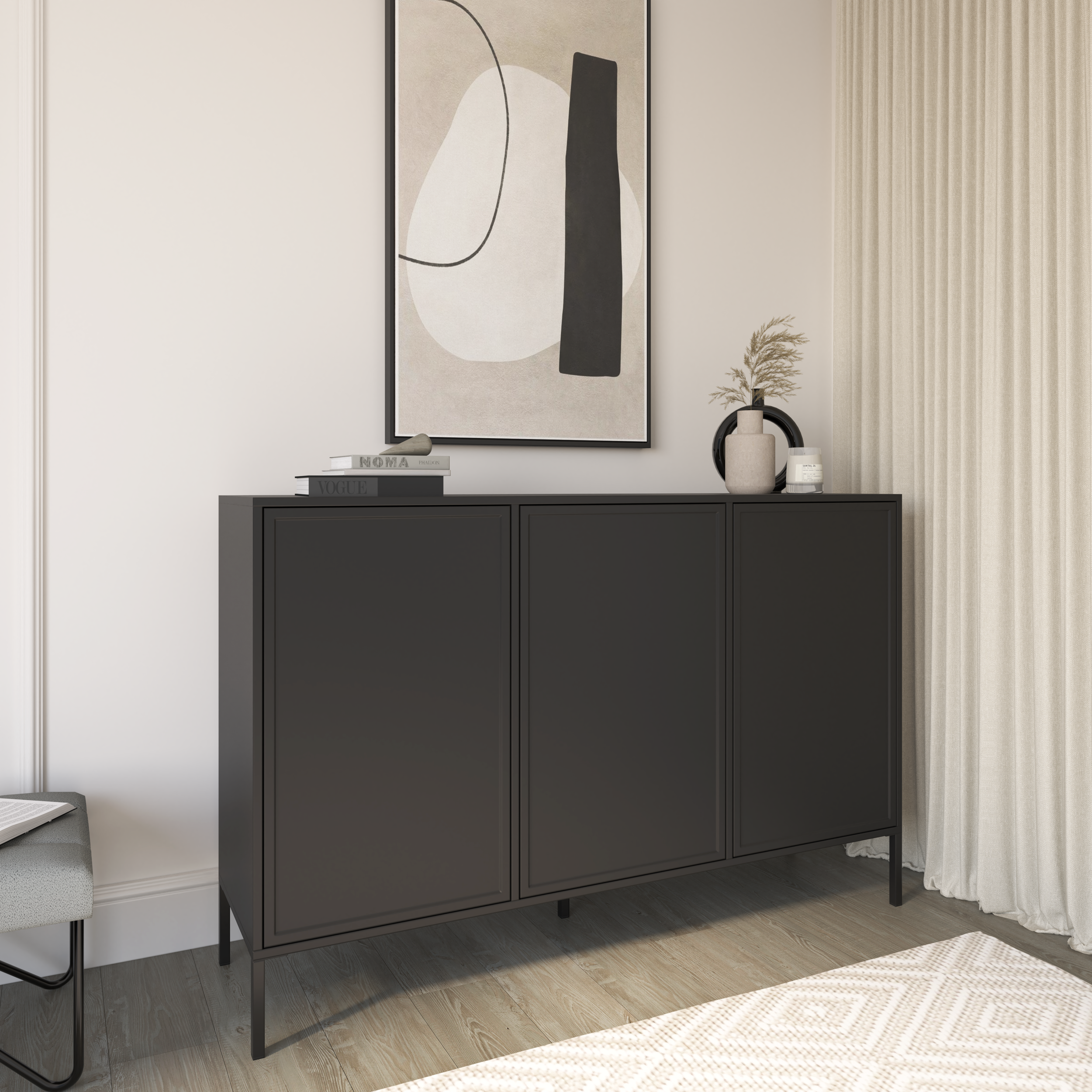 selsey-velveto-dreit-rige-kommode-150-cm-schwarz-push-to-open image 4
