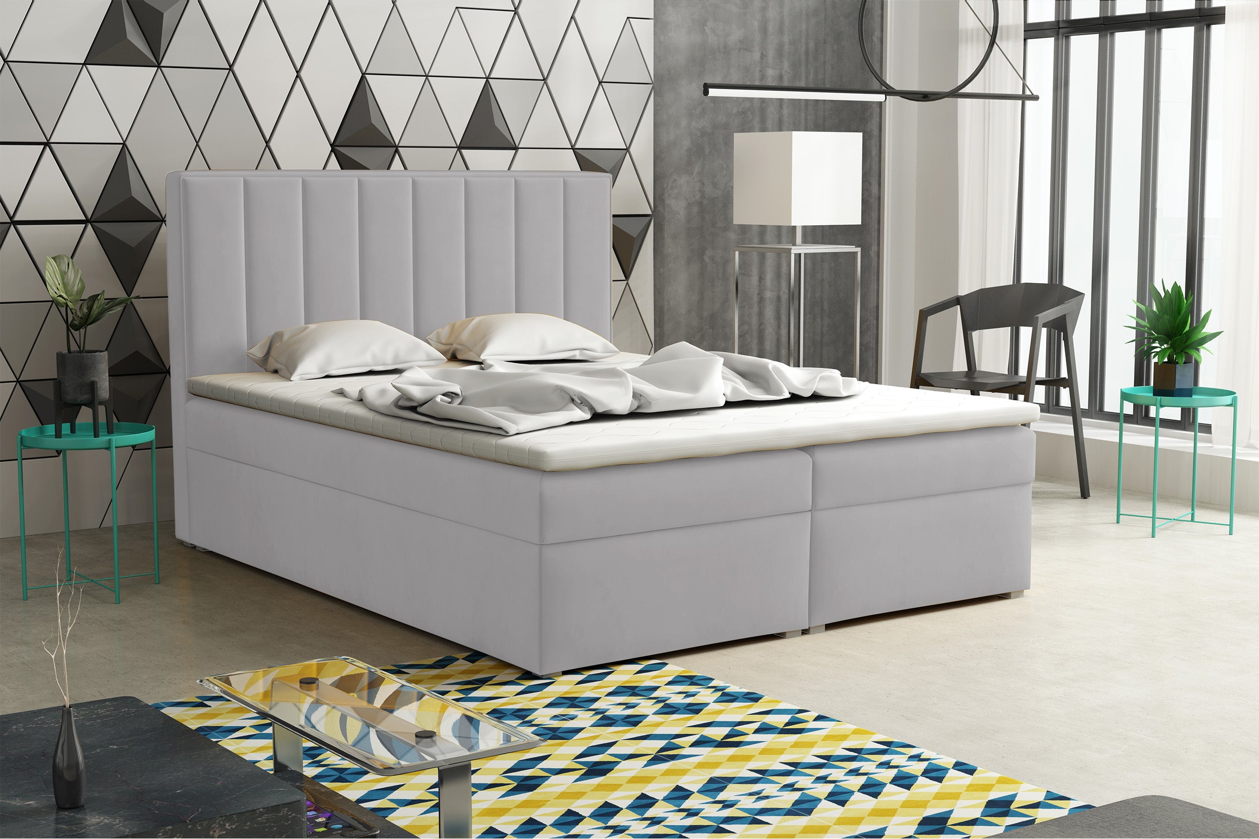 selsey-rinus-kontinentales-bett-boxspringbett-160x200-cm-hellgrauer-samt-mit-sta image 2