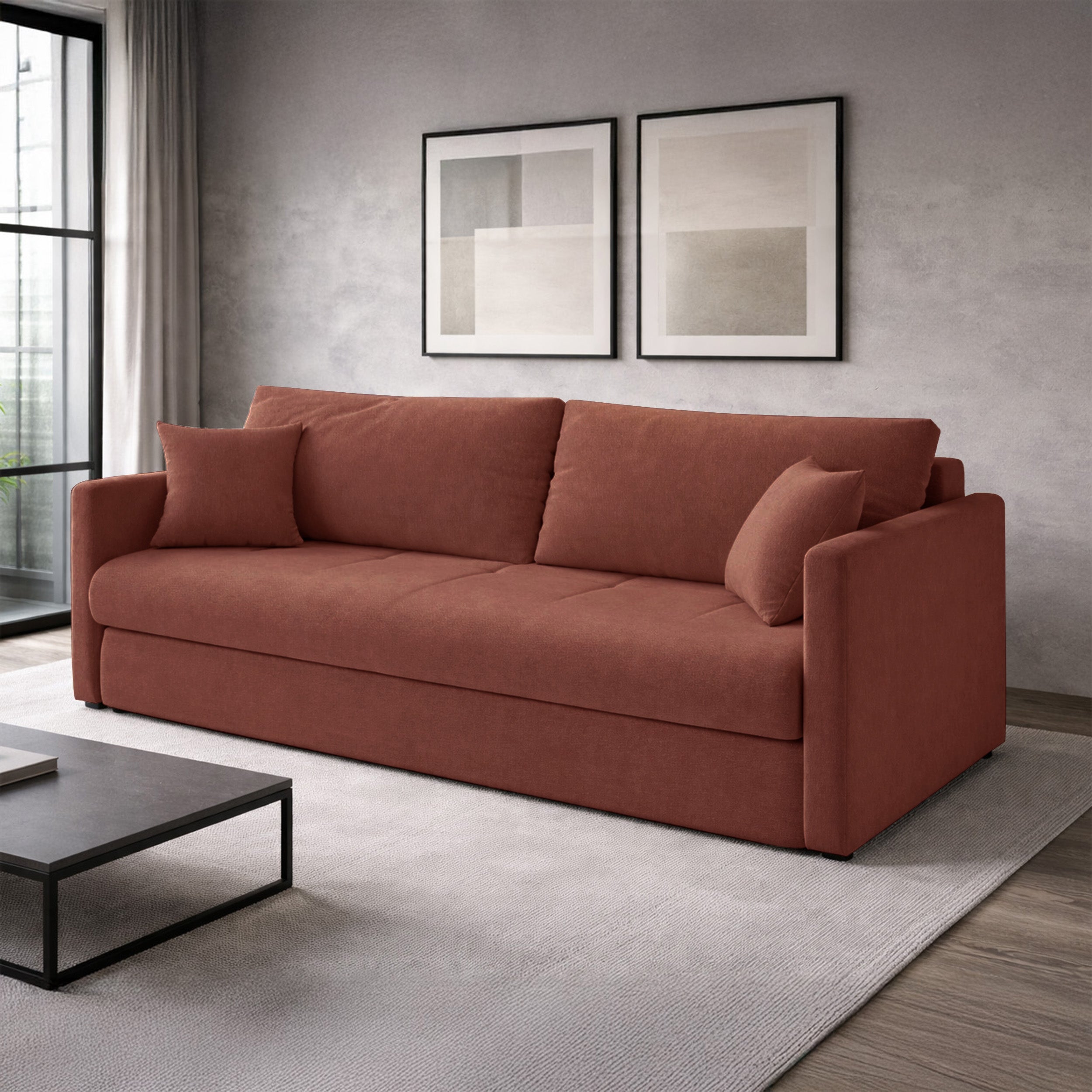 selsey-dreisitziges-schlafsofa-lorro-mit-stauraum-kupferfarbene-chenille image 2