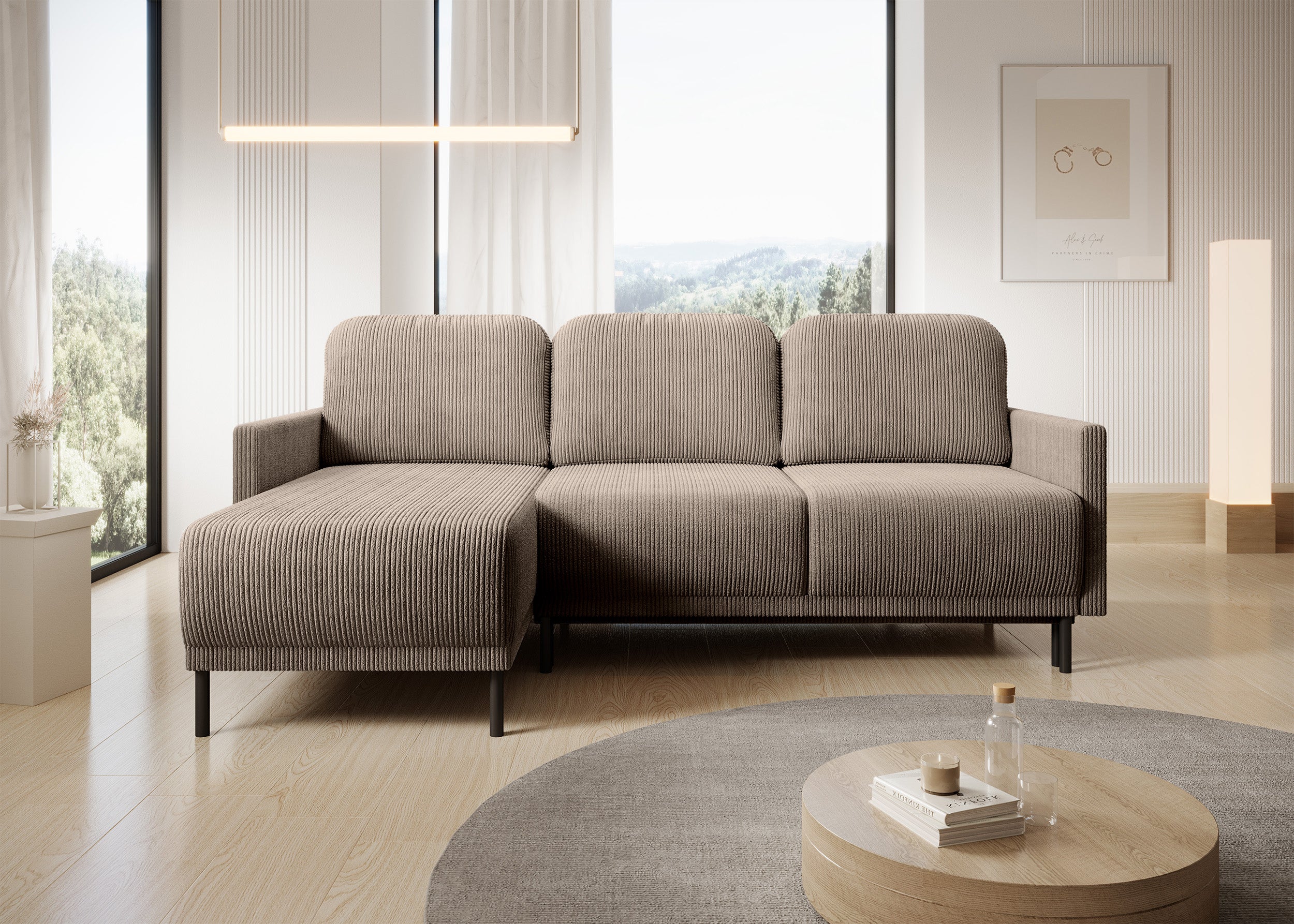 selsey-hamiel-eckcouch-l-form-ausziehbar-mit-stauraum-beige-cord image 2
