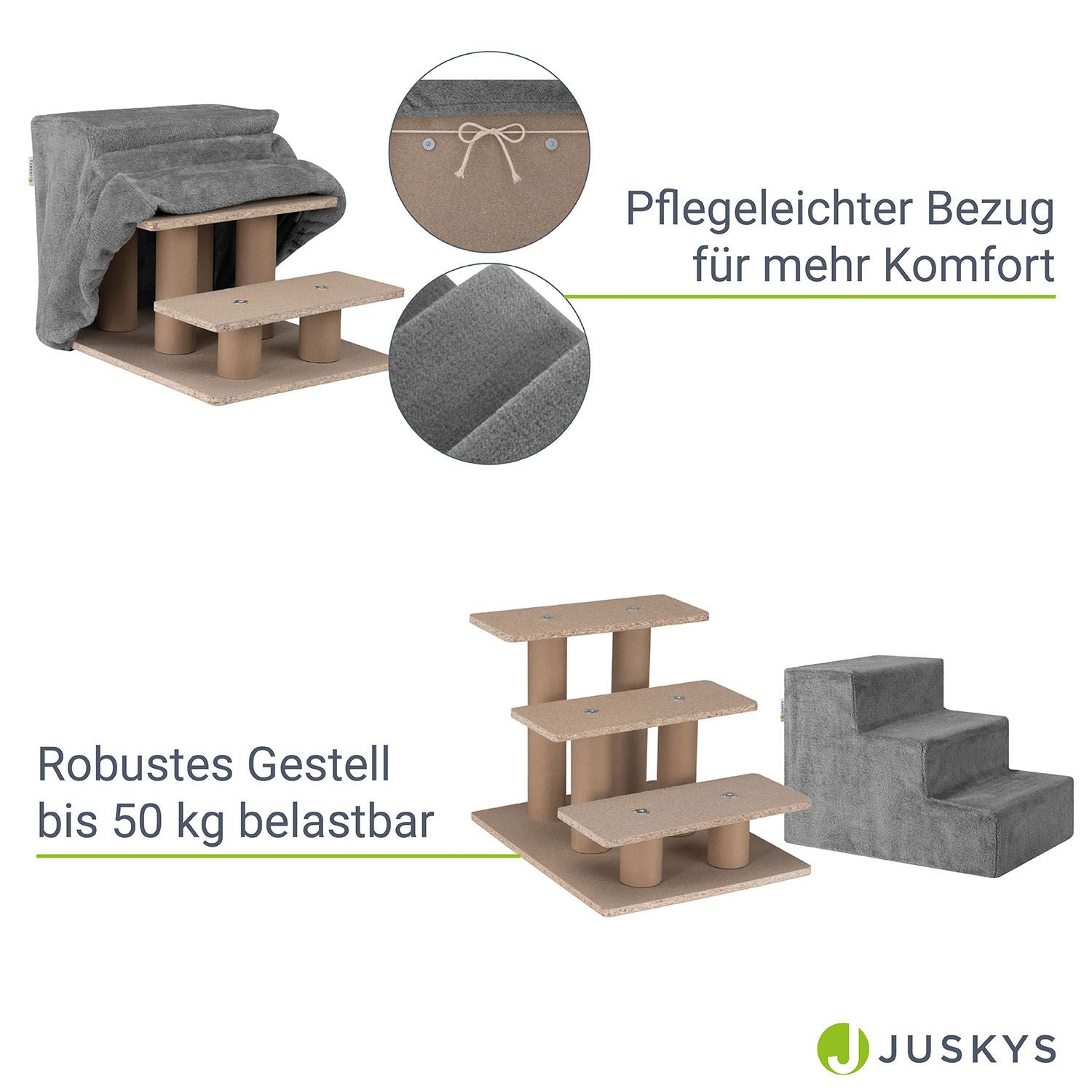 juskys-haustiertreppe-timmy-mit-3-stufen-hundetreppe-katzen-treppe-pl-sch-grau-3 image 5