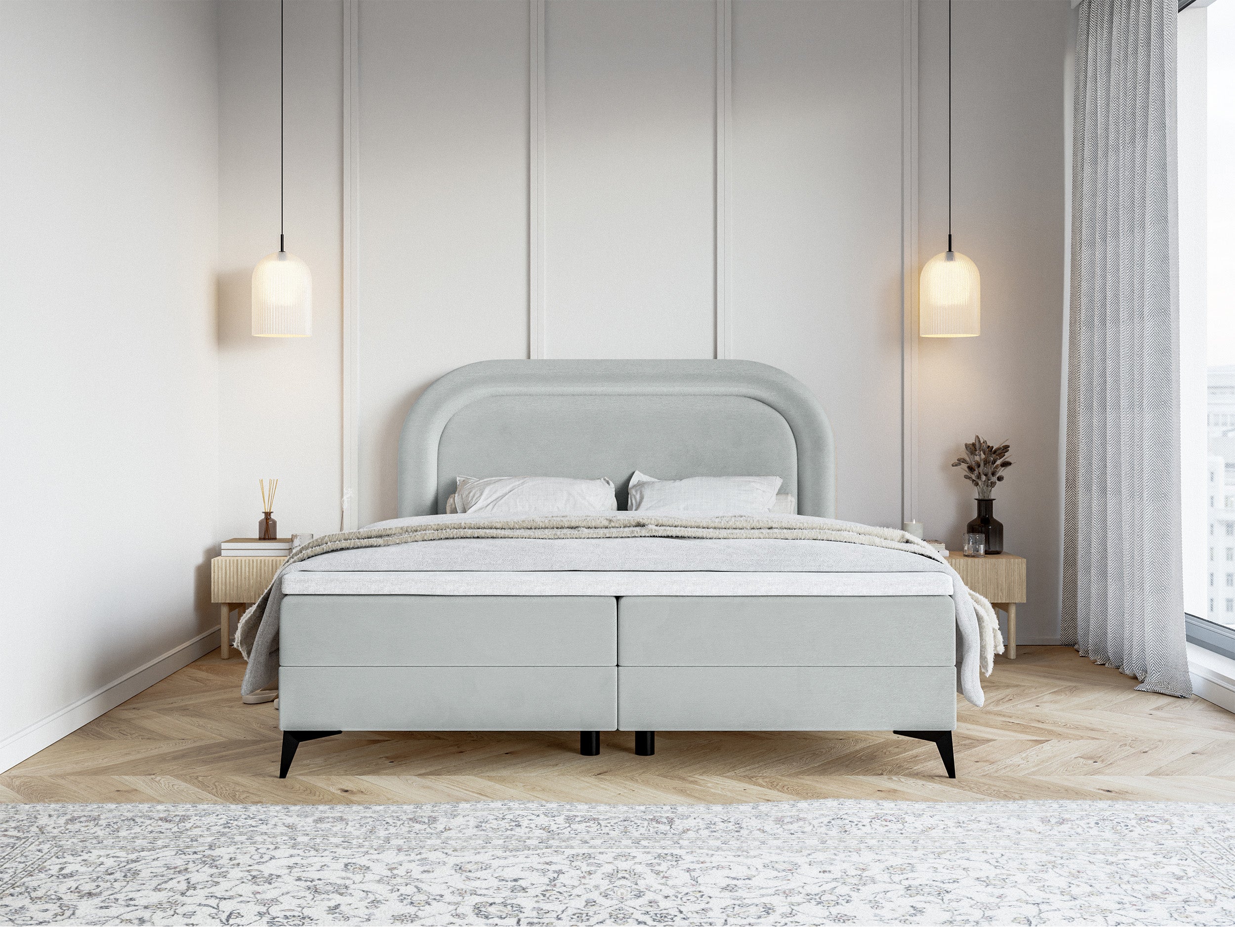 selsey-loreo-kontinentales-bett-140x200-mit-topper-stauraum-taube-velours-wasser image 3