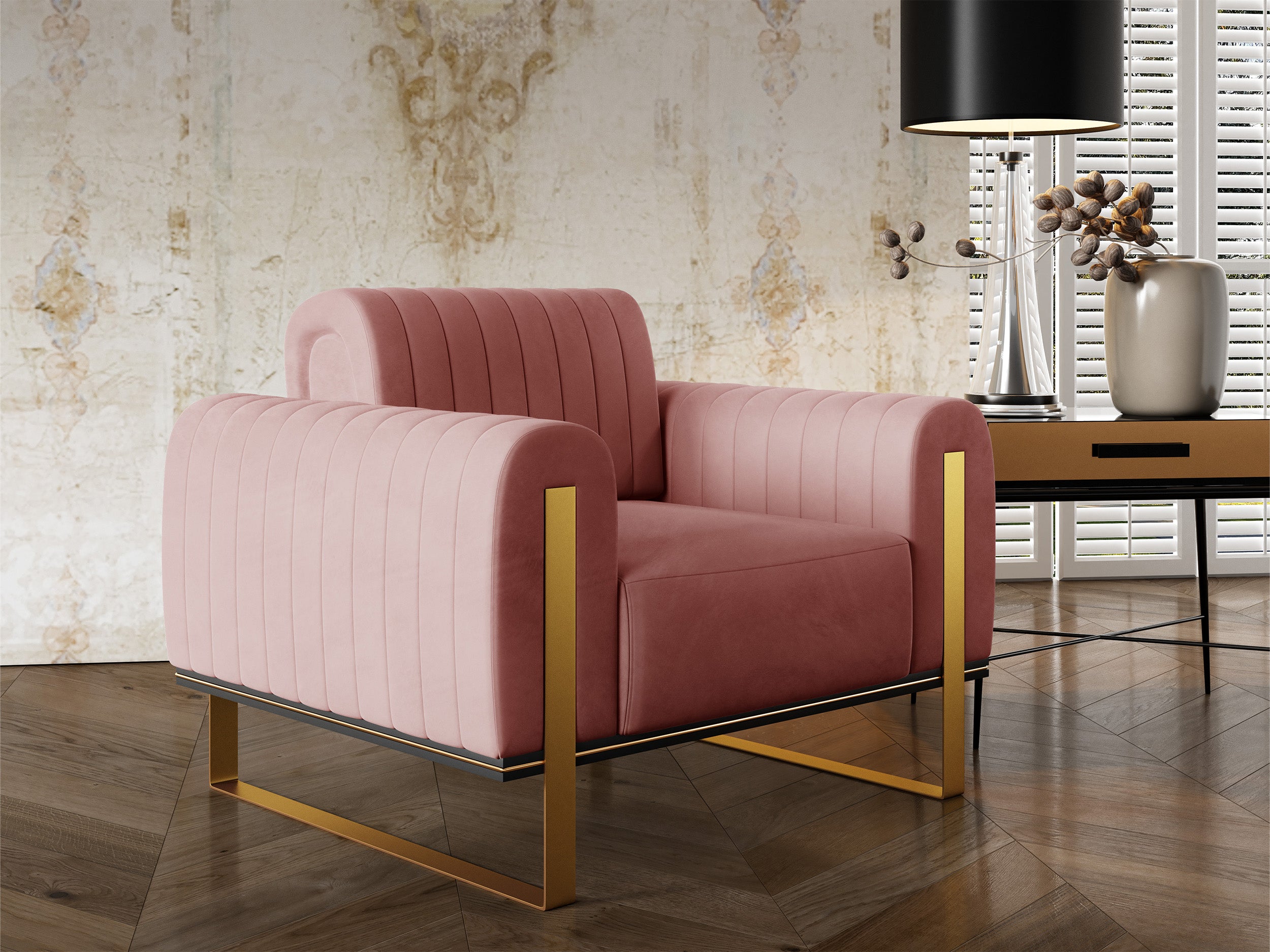 selsey-parissa-schalensitz-pinker-samt-mit-goldenen-beinen image 4