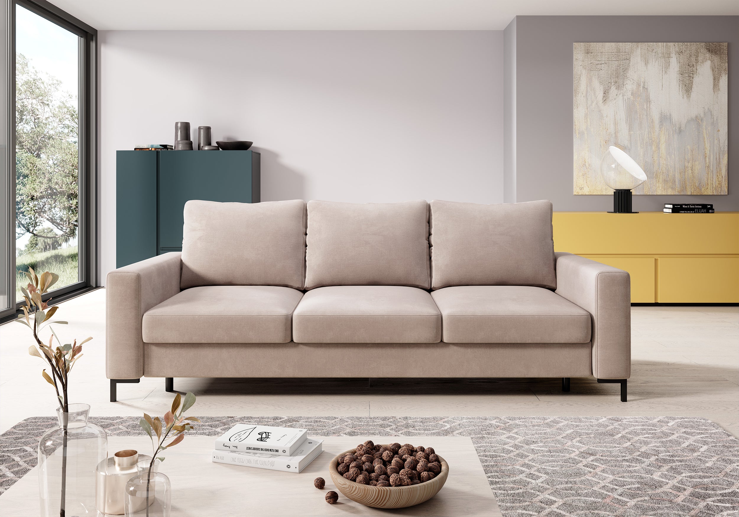 selsey-mokpeo-dreisitziges-schlafsofa-mit-stauraum-beige-samt image 2