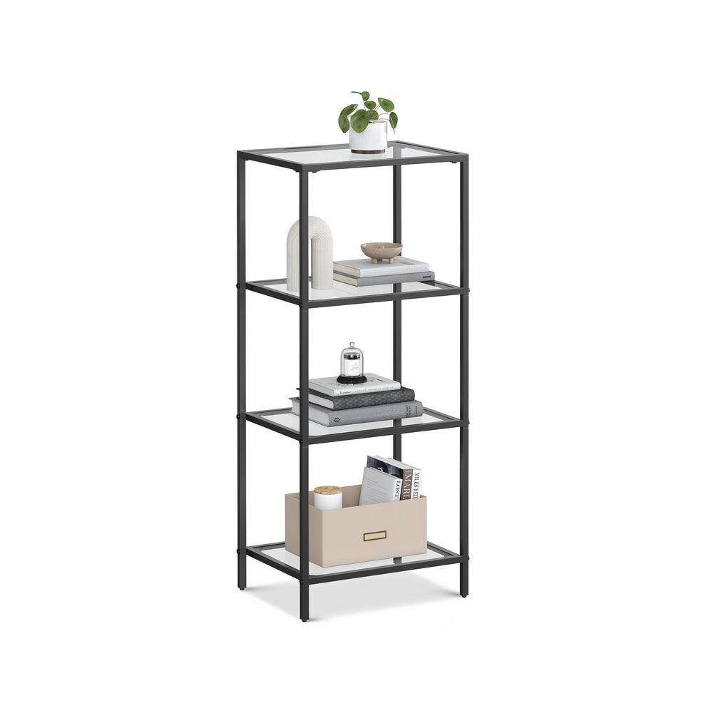 vasagle-standregal-mit-4-ablagen-aus-hartglas-schwarz-transparent image 2