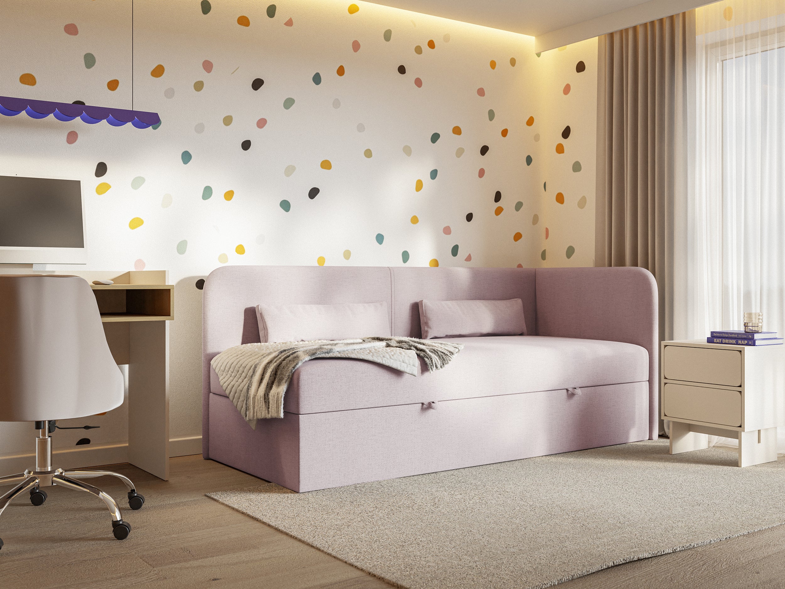 selsey-calmmo-jugendbett-90x200-cm-rechts-mit-stauraum-rosa-hydrophobes-chenille image 4