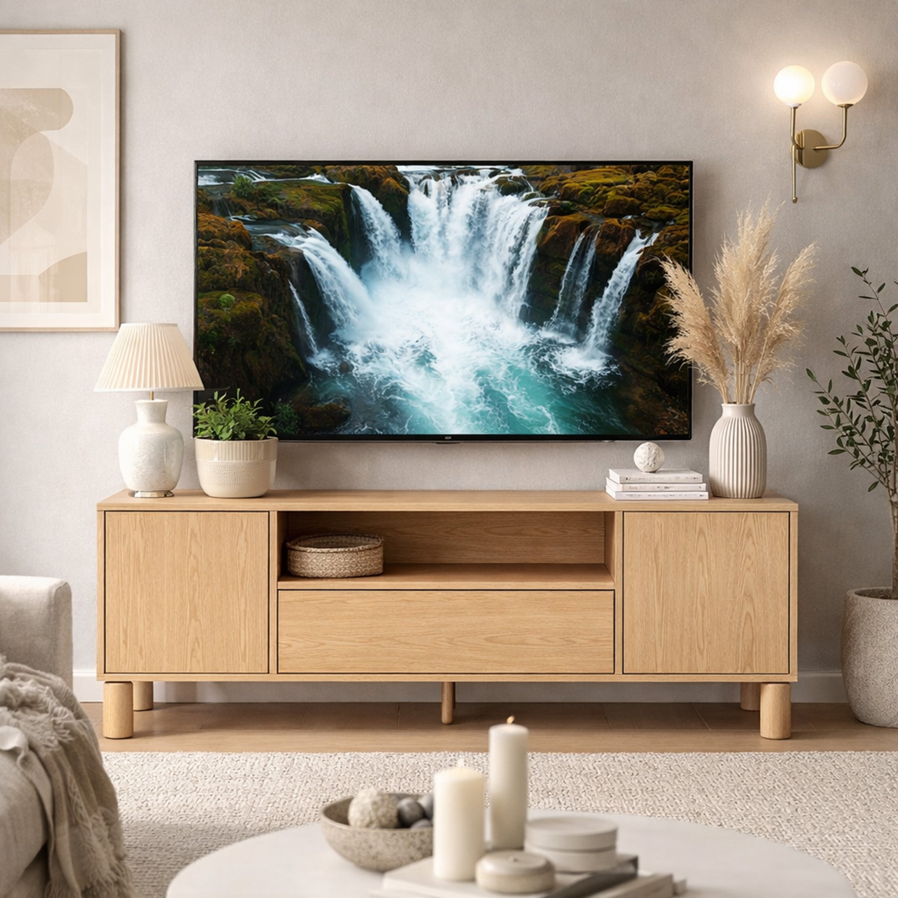selsey-sanden-zweit-rige-tv-kommode-160-cm-mit-schublade-und-nische-eiche-bookma image 2