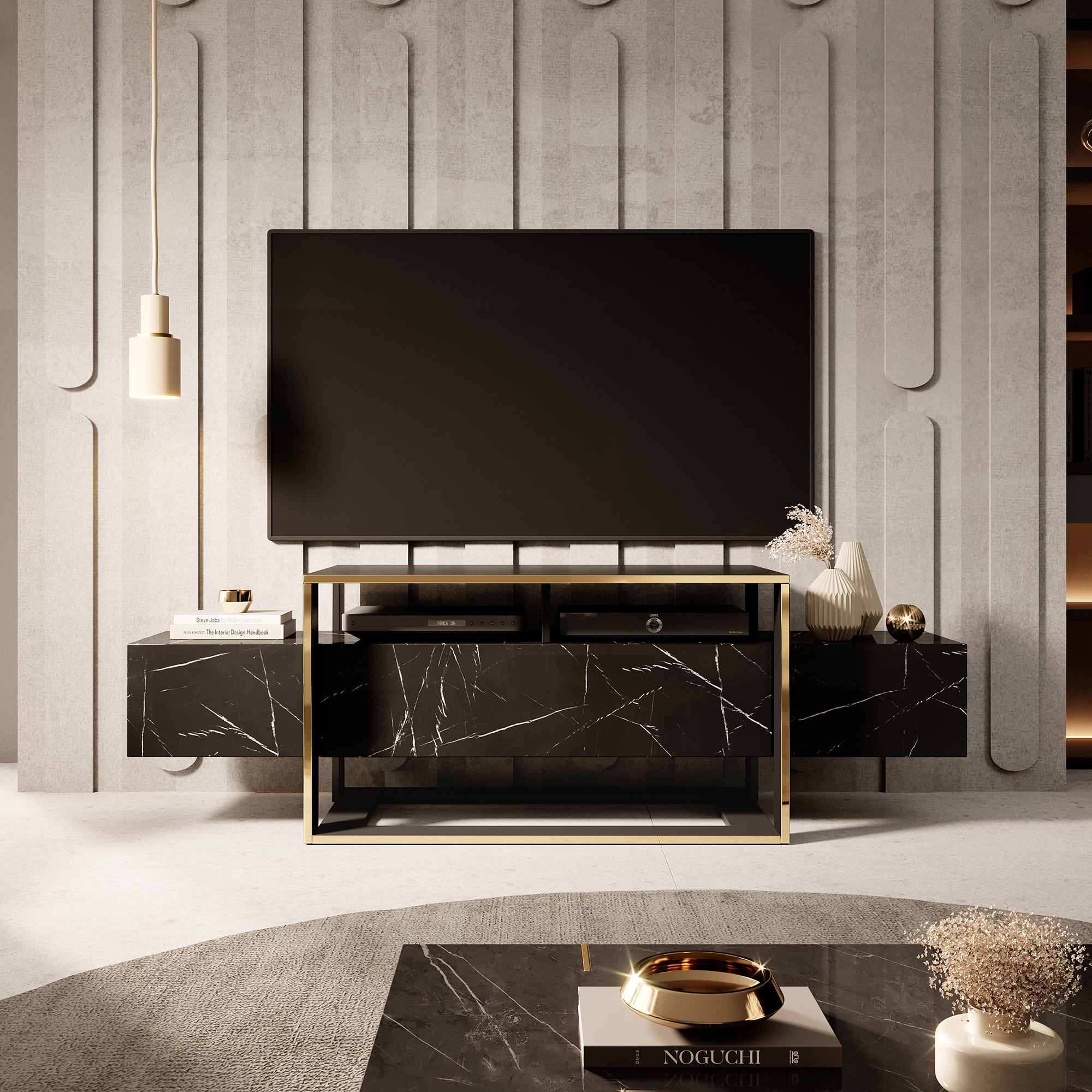 selsey-excelsum-tv-schrank-160-cm-schwarzer-marmor-mit-abschlie-barem-fach image 2