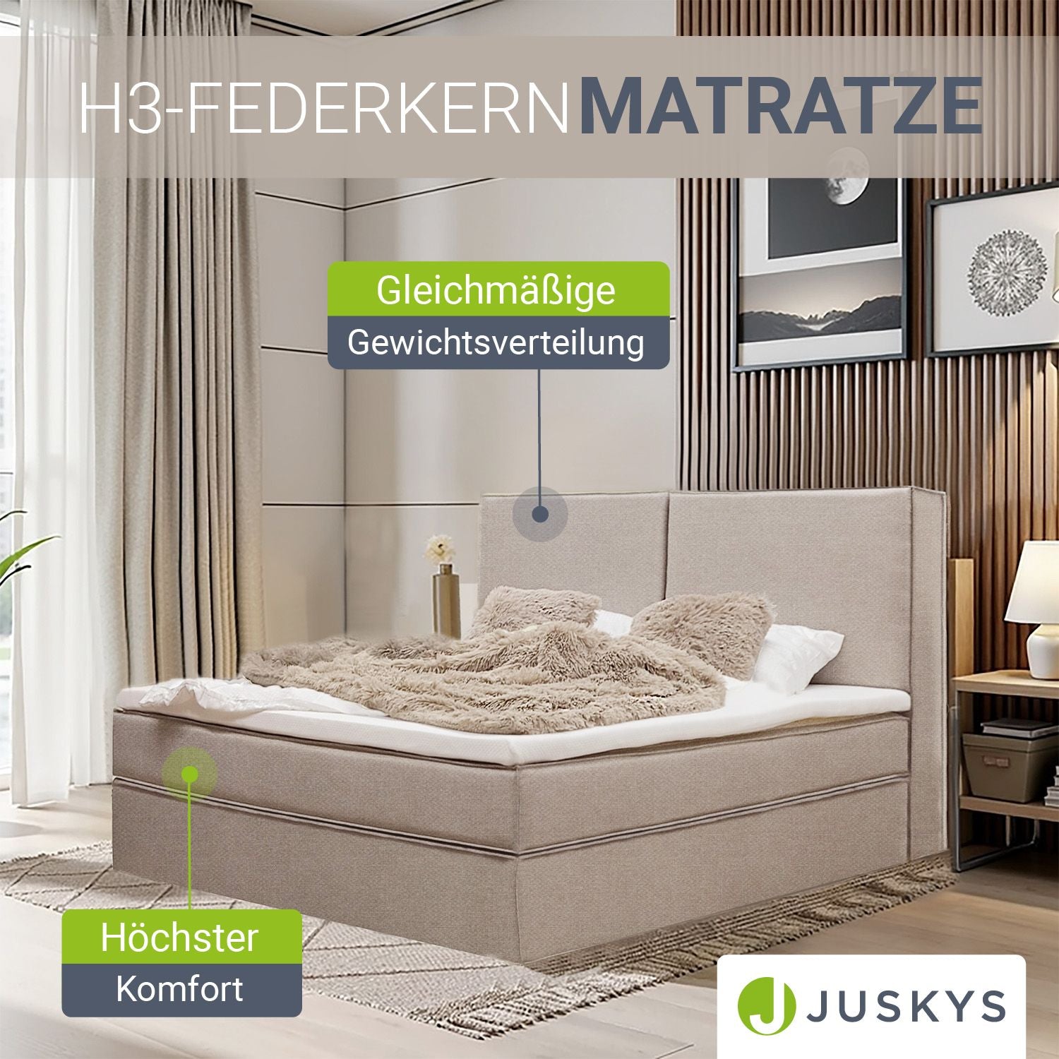 juskys-boxspringbett-detroit-chenille-stoff-beige-mit-topper image 7