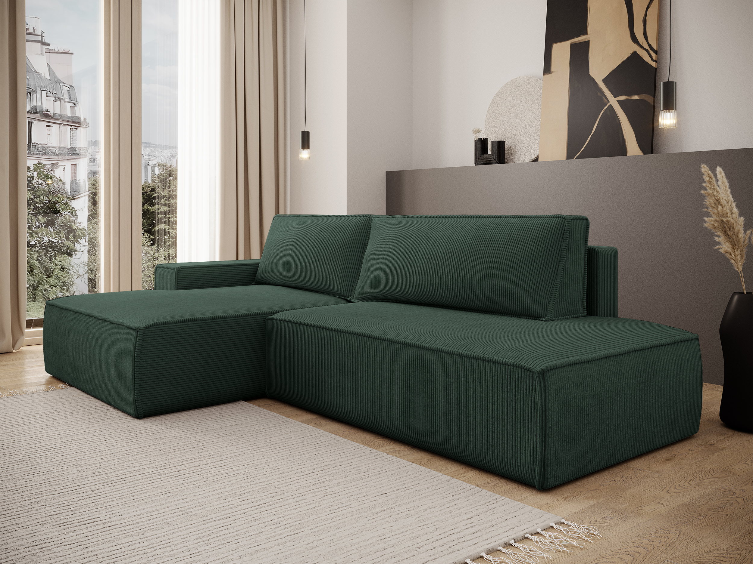 selsey-felicjo-ecksofa-links-mit-schlaffunktion-und-stauraum-dunkelgr-ner-cord image 2