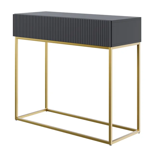 selsey-veldio-konsole-90-cm-schwarz-mit-goldenen-beinen-und-gefr-ster-front image 1