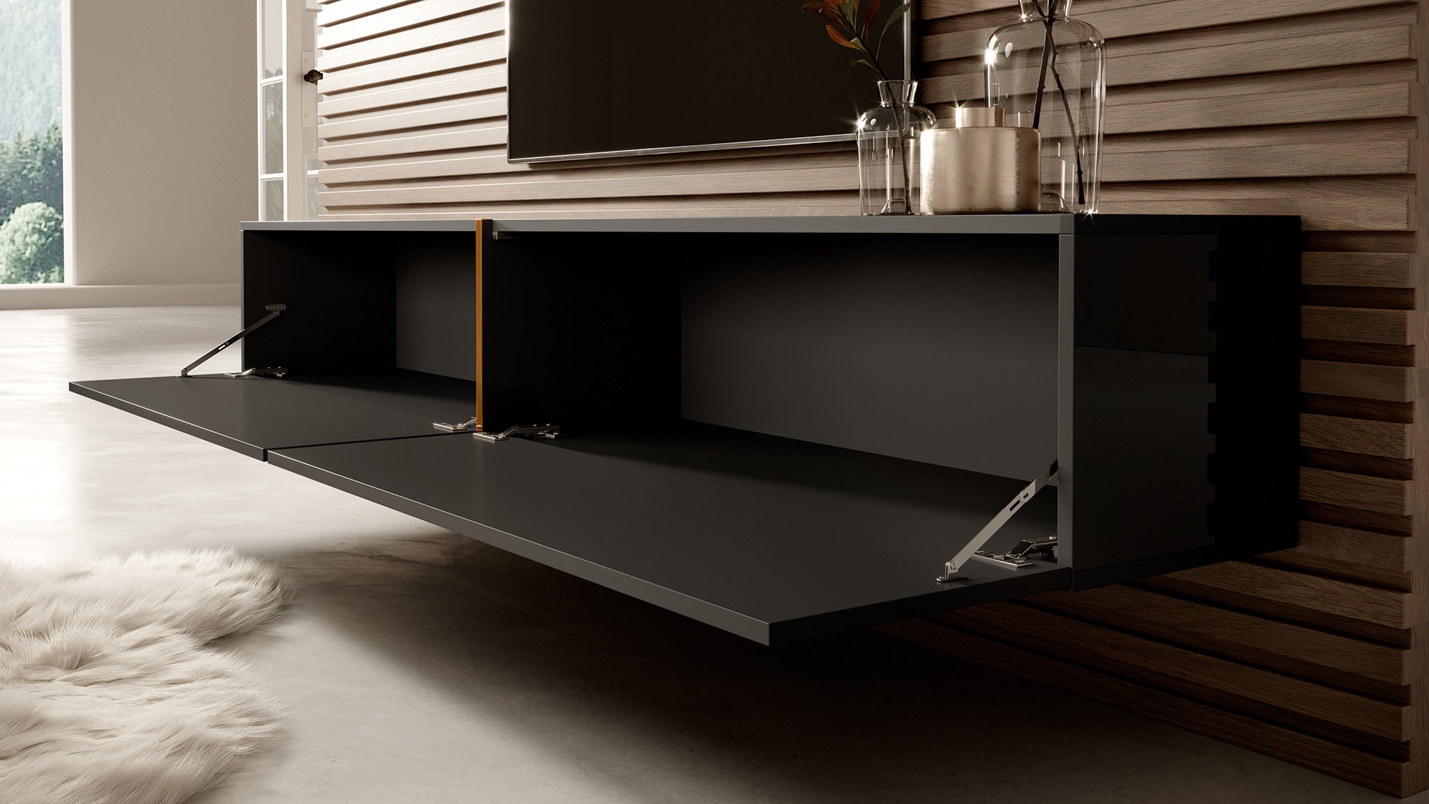 selsey-bisira-tv-schrank-200-cm-schwarz-mit-goldenem-einsatz image 7