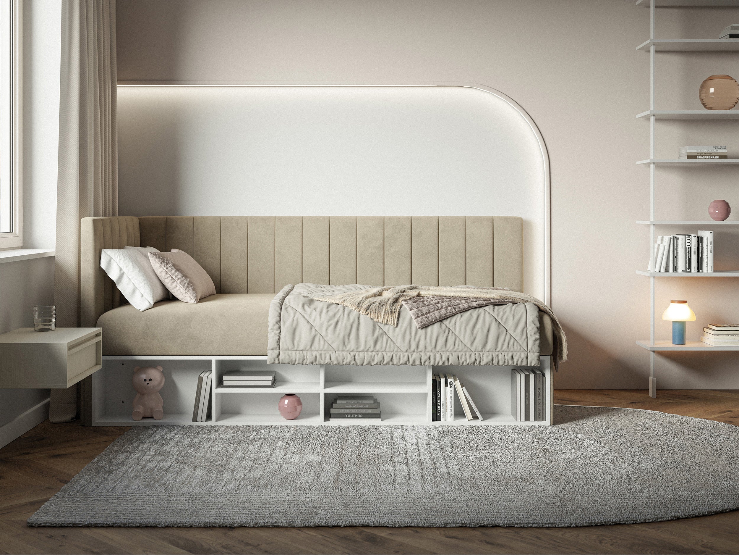 selsey-ventrio-jugendbett-90x200-cm-links-mit-stauraum-und-regalen-grau-beiges-v image 3