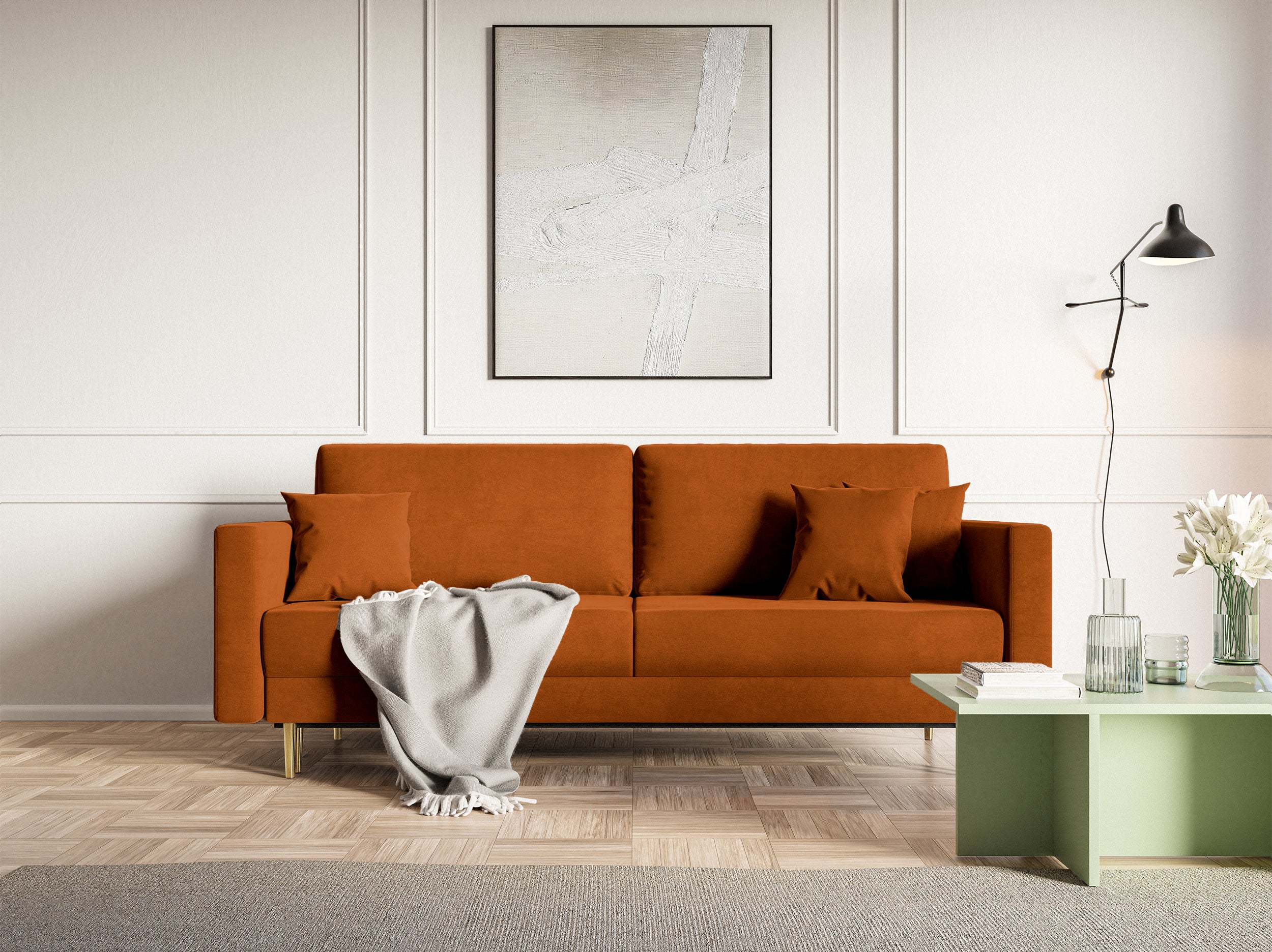 selsey-valico-dreisitziges-ausklappbares-sofa-kupferfarbener-samt-wasserabweisen image 5