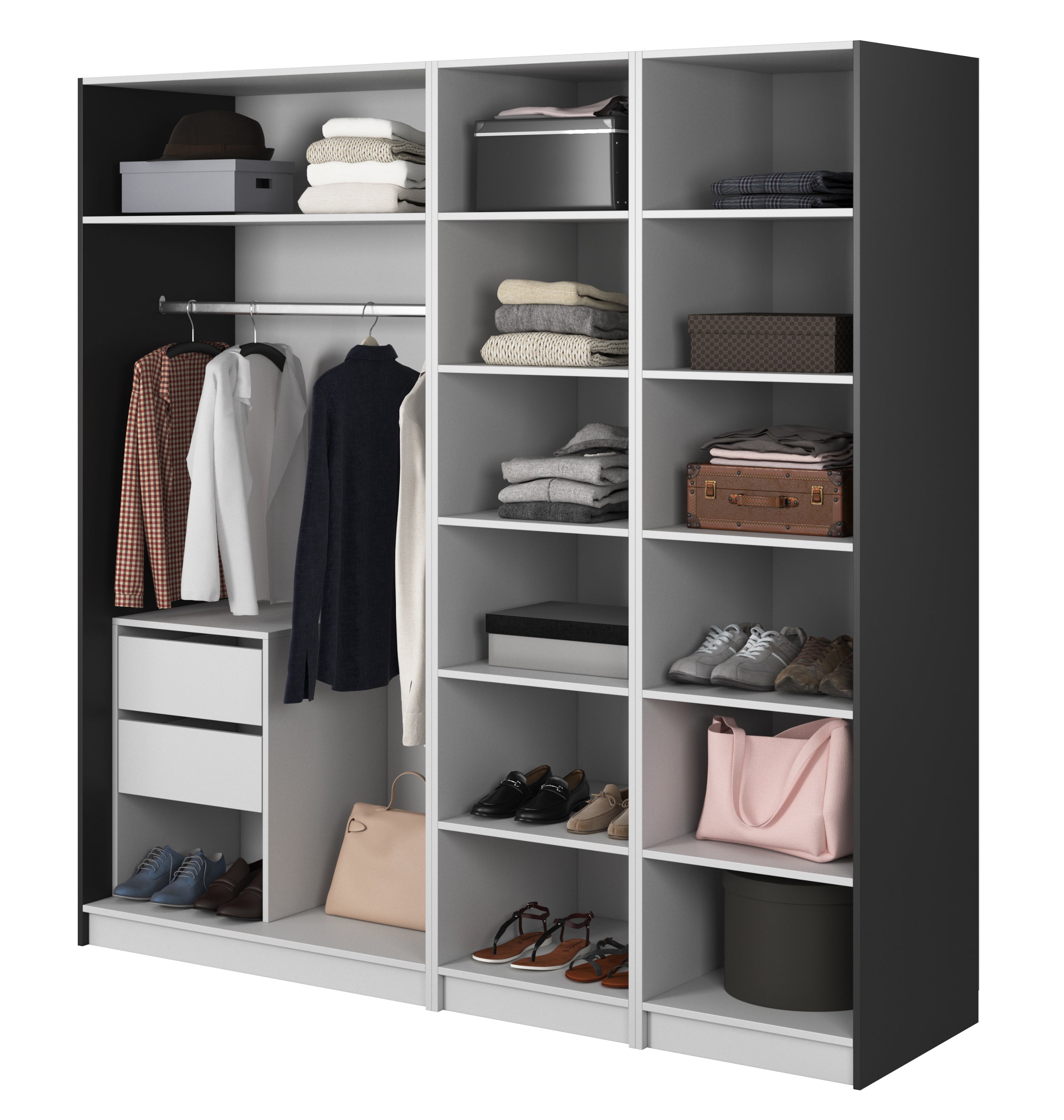 selsey-frame-viertr-riger-kleiderschrank-200-cm-schwarz-mit-kleiderstange-regale image 3