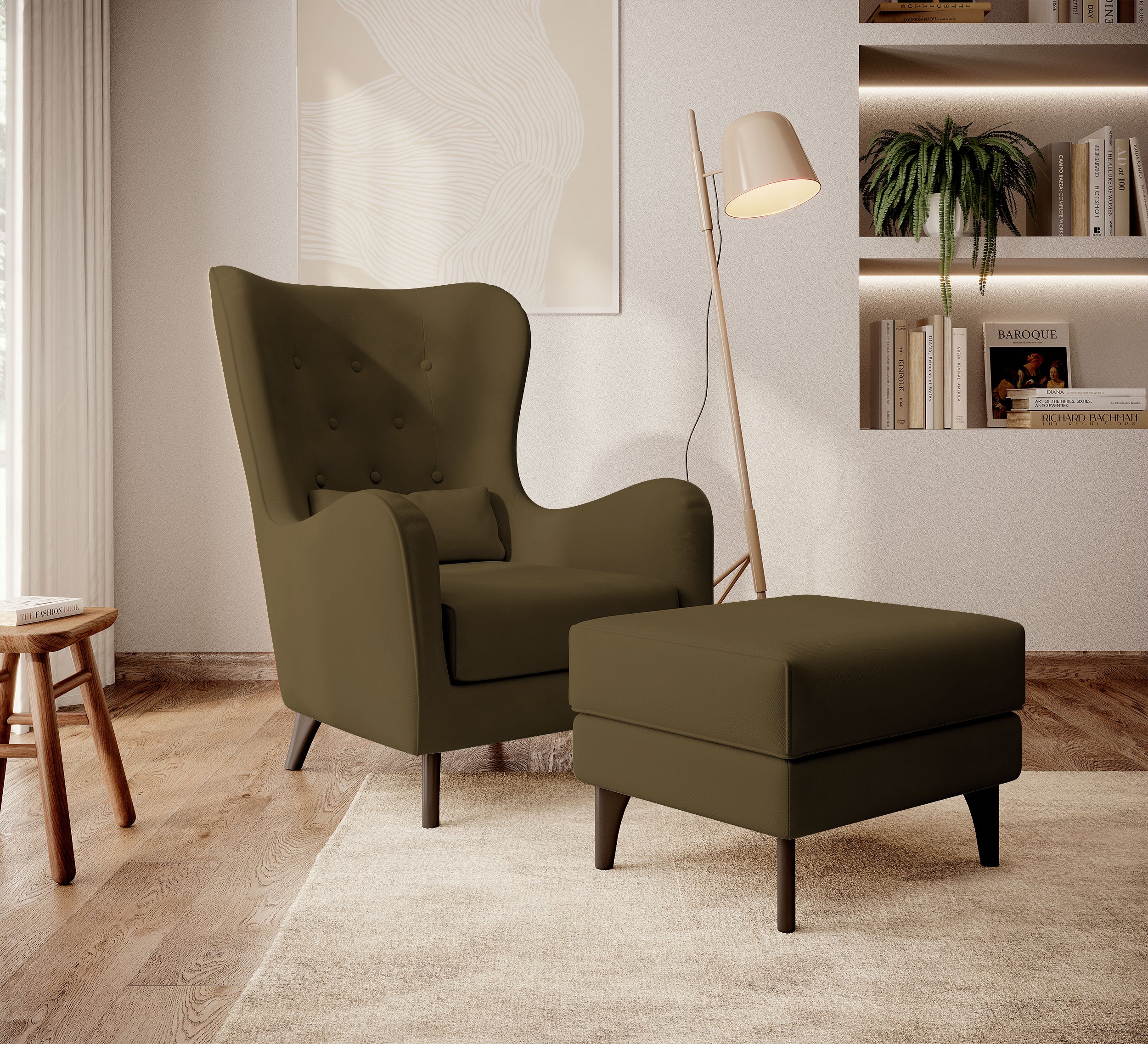 selsey-calmino-relaxsessel-ohrensessel-olivgr-n-samt-wasserabweisend-wenge-f-e image 2