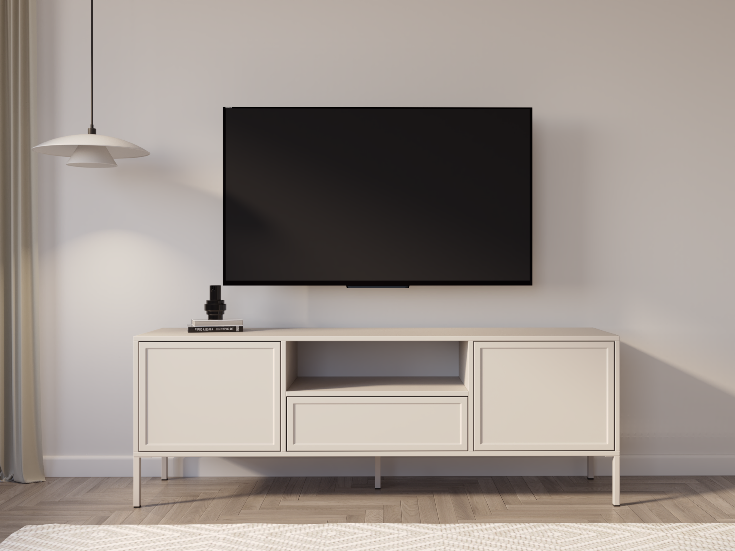 selsey-velveto-tv-schrank-160-cm-zweifl-gelig-mit-schublade-und-nische-kaschmir image 2
