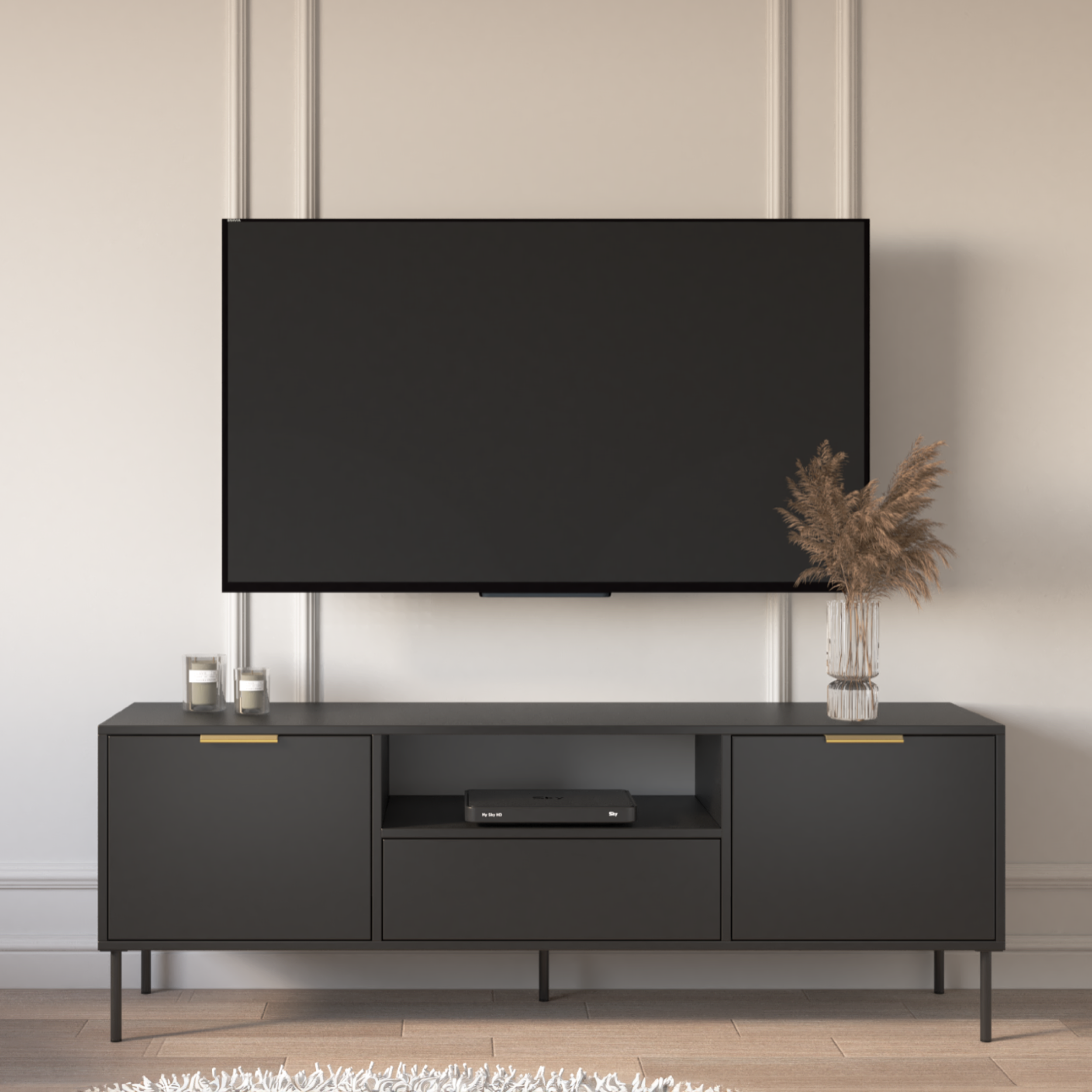 selsey-vena-tv-schrank-160-cm-zweit-rig-mit-schublade-schwarz image 2