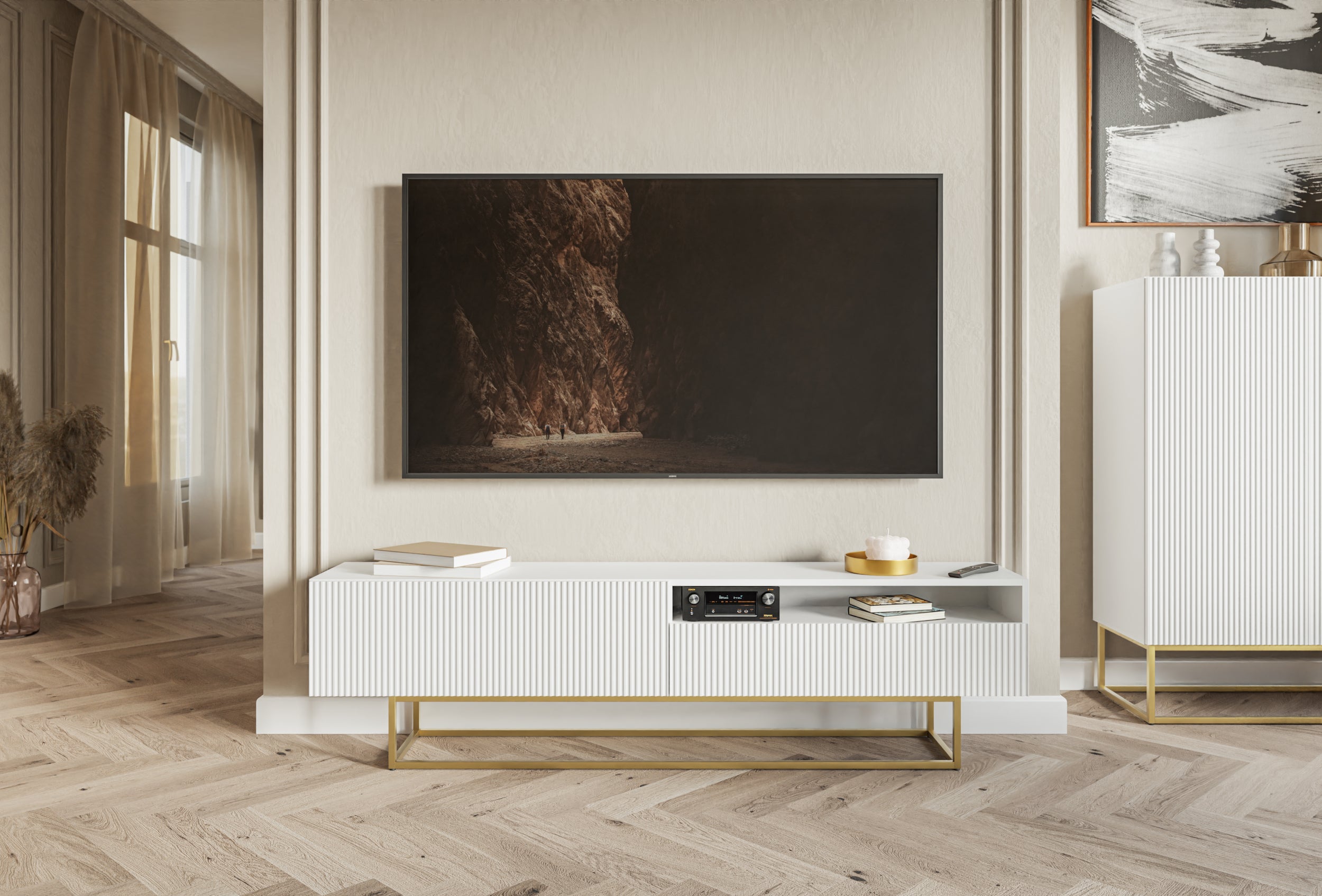 selsey-veldio-tv-schrank-175-cm-grau-beige-gefr-ste-front-nische-schwarze-beine image 8