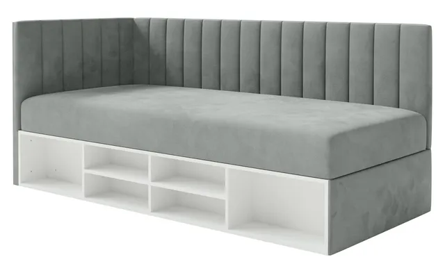 selsey-ventrio-jugendbett-90x200-cm-links-mit-stauraum-und-regal-grauer-velours image 1