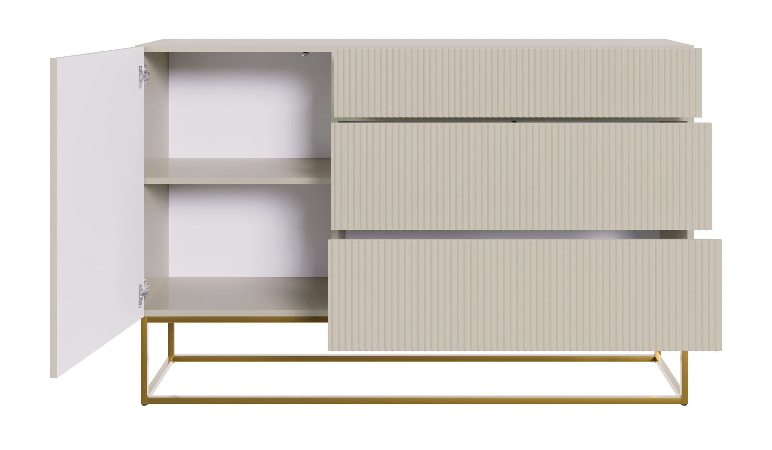 selsey-veldio-kommode-140-cm-grau-beige-mit-goldenen-beinen-1-t-r-3-schubladen-g image 1