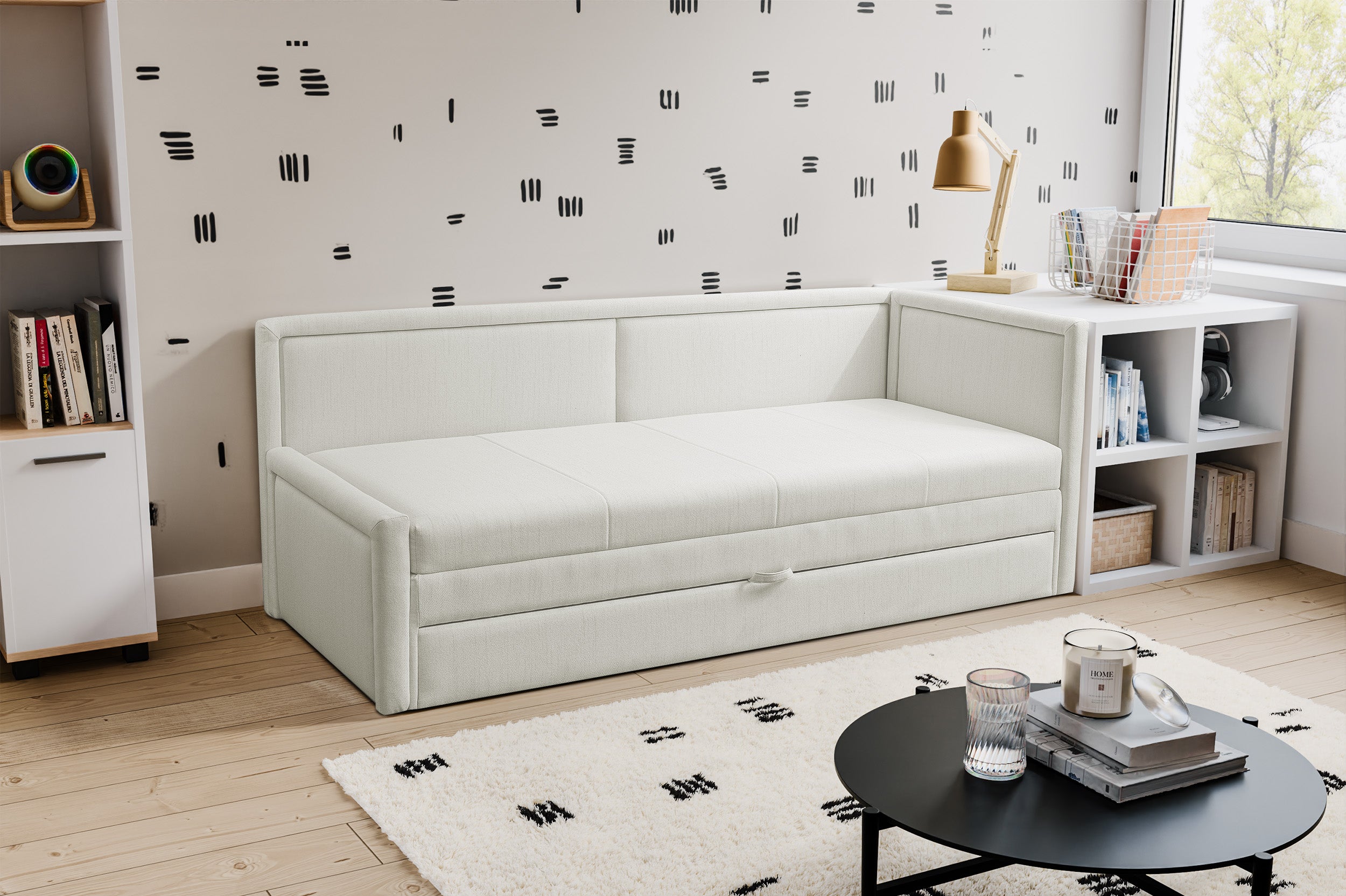 selsey-caprili-jugendbett-mit-stauraum-cremefarben-mit-flechtmuster-universell image 2