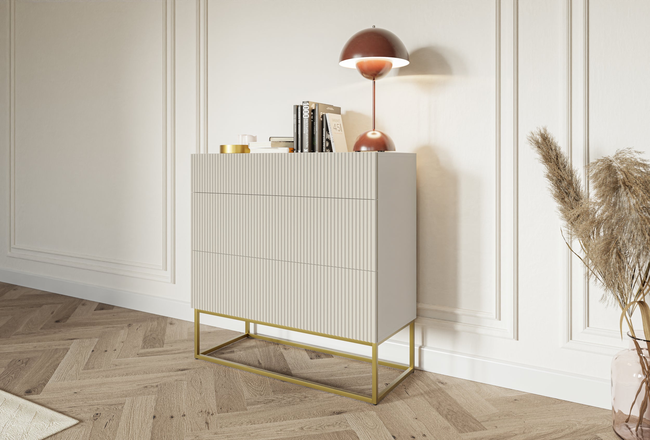 selsey-veldio-kommode-90-cm-grau-beige-mit-3-schubladen-gefr-ste-front-goldene-b image 3