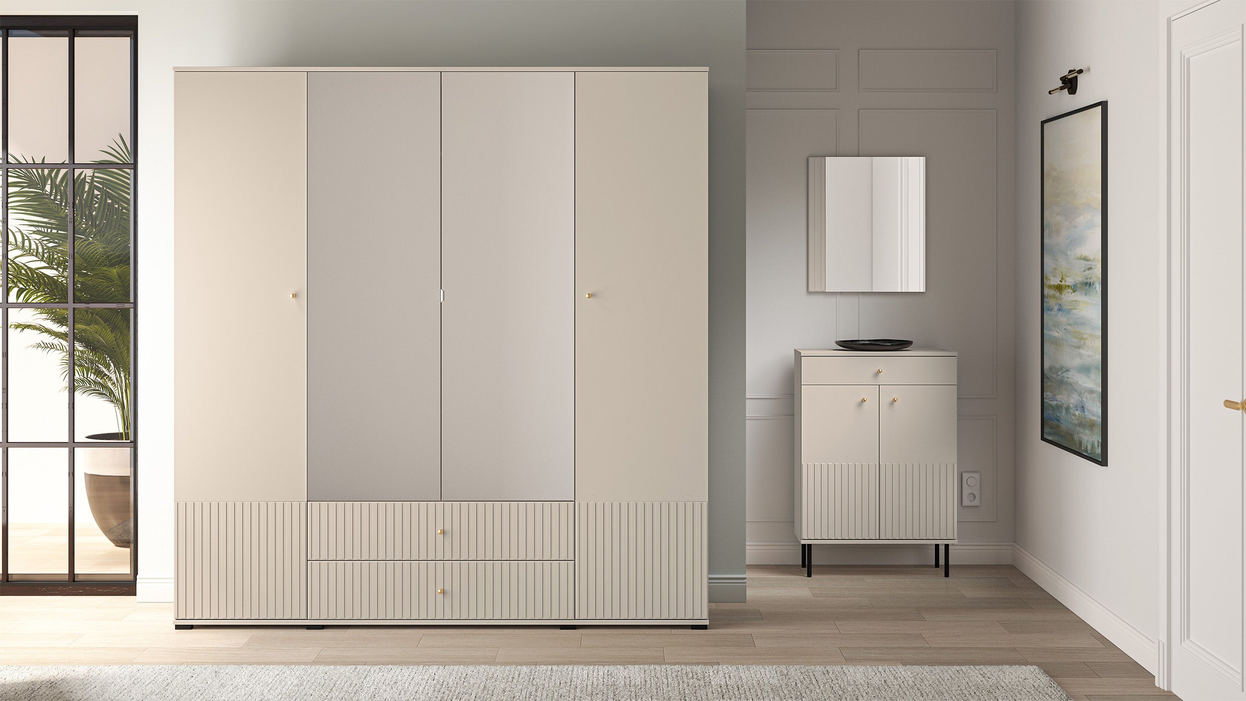 selsey-caletto-viert-riger-schrank-200-cm-mit-spiegel-beige-lamellen image 3