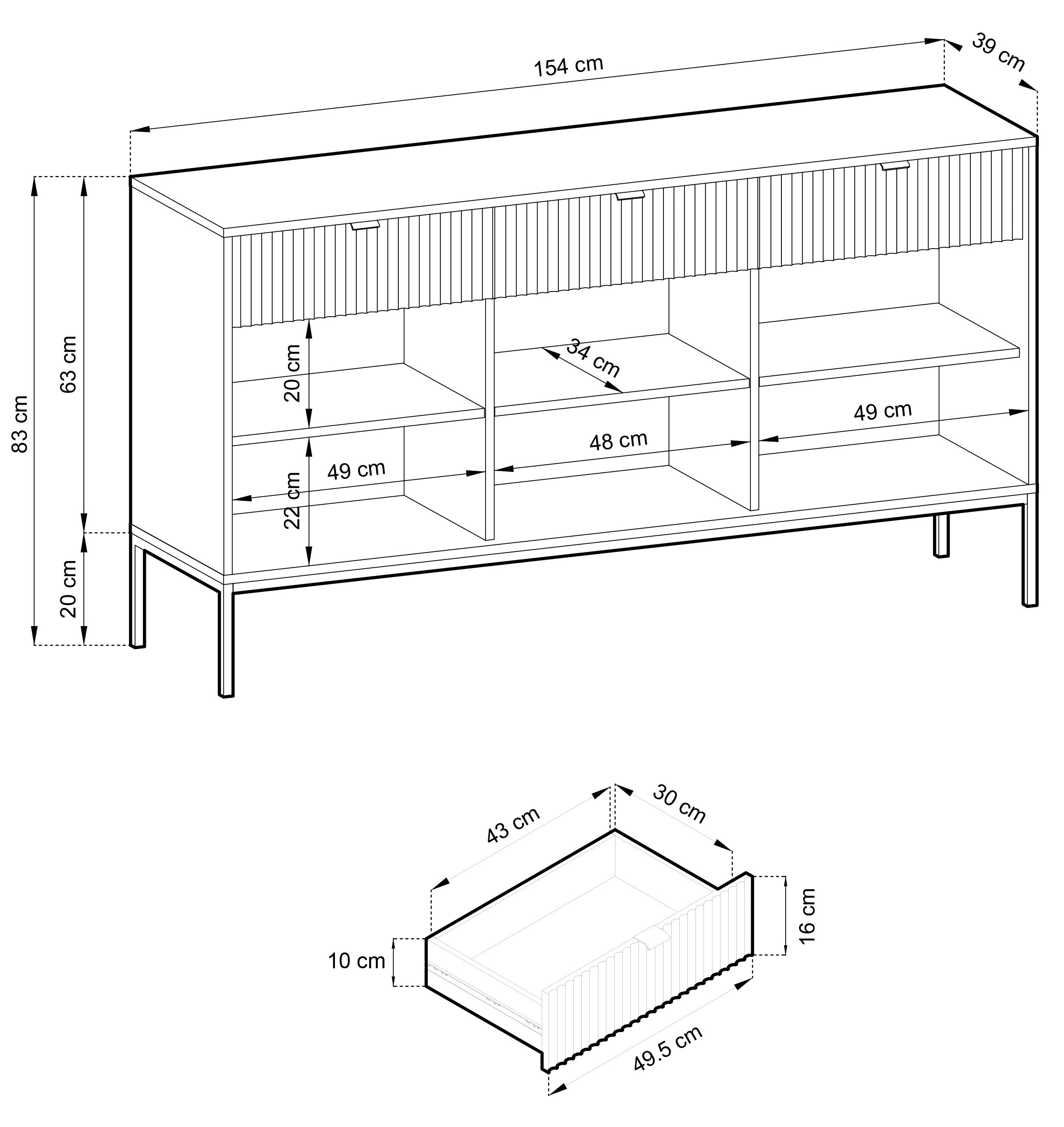selsey-vellore-kommode-154-cm-eiche-vicenza-mit-3-schubladen-und-geriffelter-fro image 7