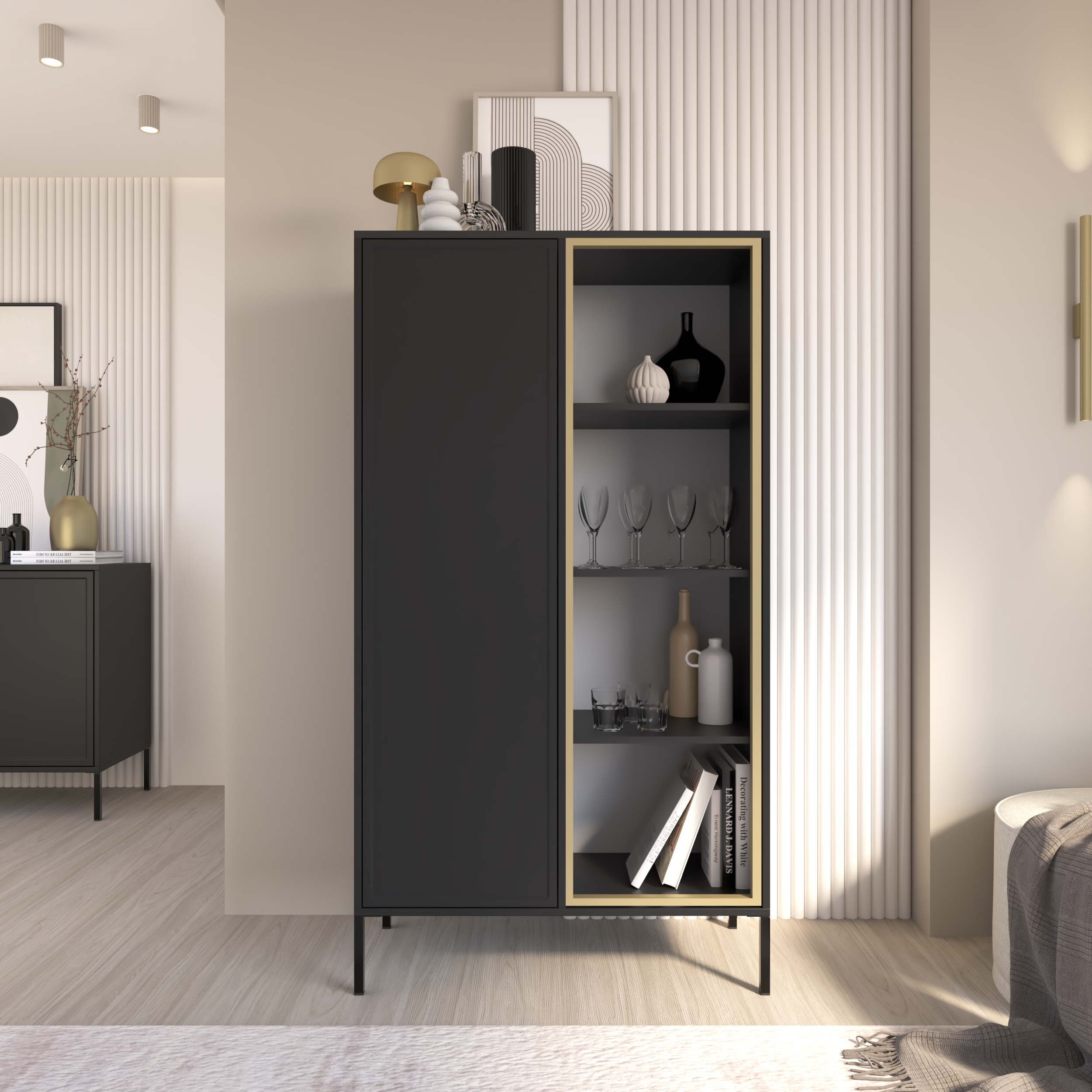 selsey-velveto-vitrinenschrank-90-cm-zweifl-gelig-mit-glast-r-schwarz image 2