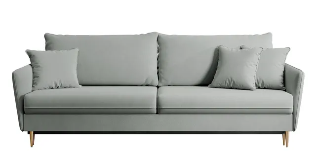 selsey-volio-dreisitziges-sofa-ausklappbar-grau-samt-wasserabweisend-goldbeine image 1