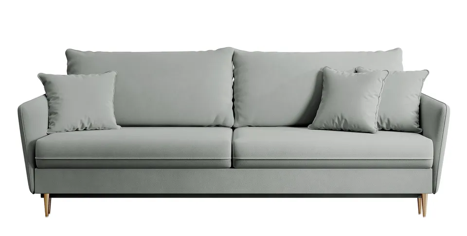 selsey-volio-dreisitziges-sofa-ausklappbar-grau-samt-wasserabweisend-goldbeine image 1