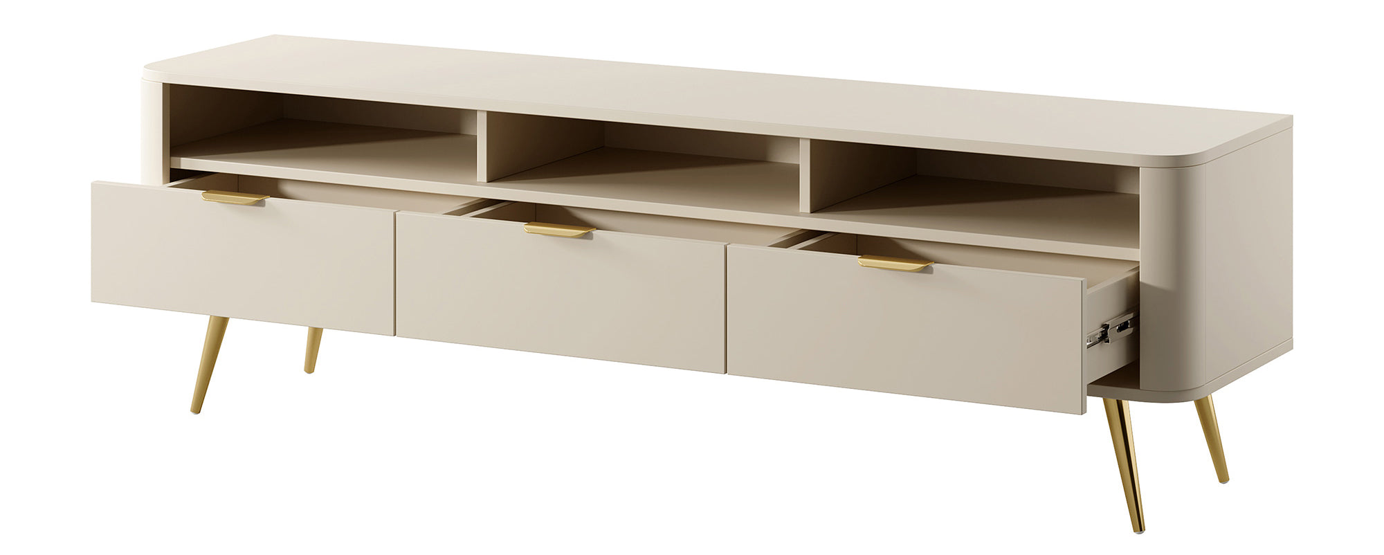 selsey-oval-tv-schrank-160-cm-sandbeige-mit-3-nischen-und-3-schubladen image 5