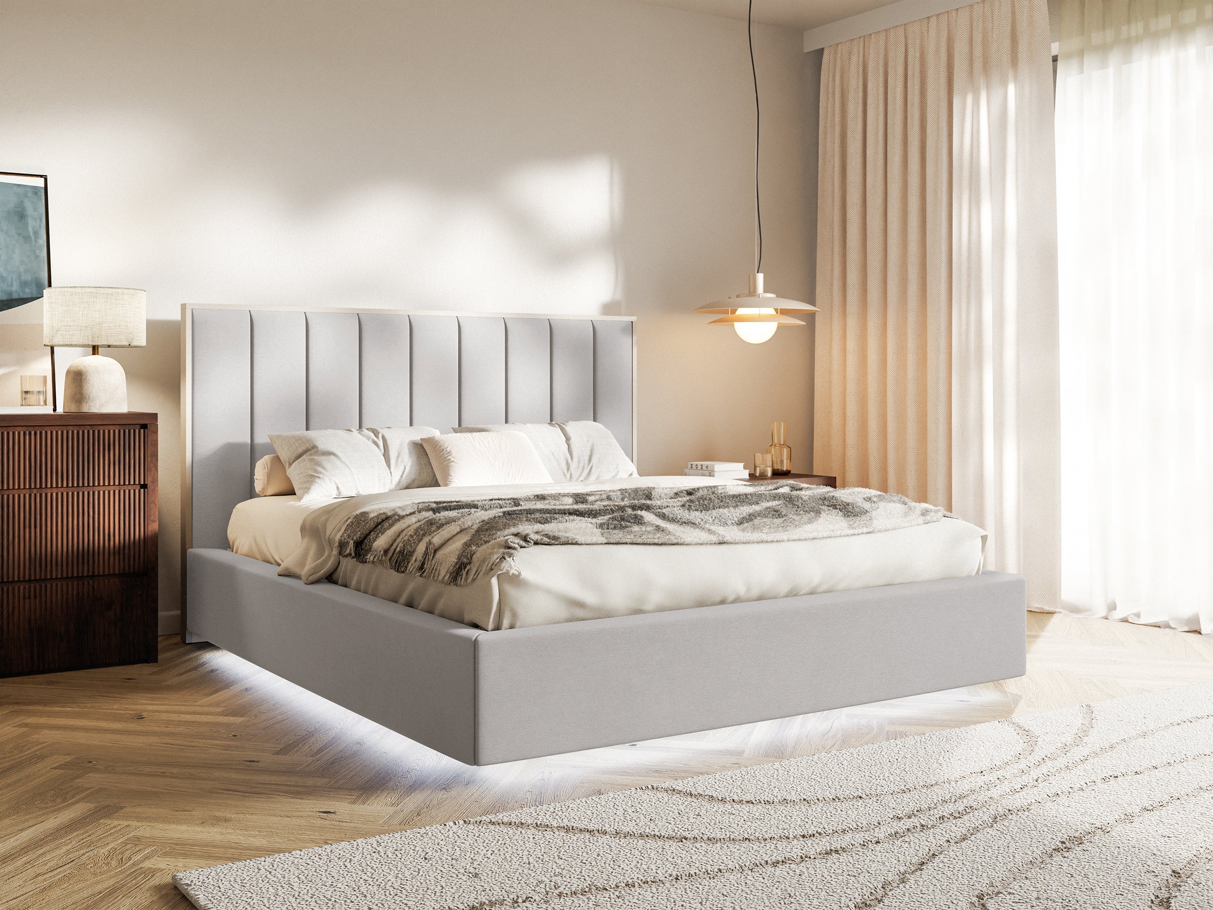 selsey-togents-polsterbett-160x200-cm-hellgrauer-velours-wasserabweisend-mit-led image 2