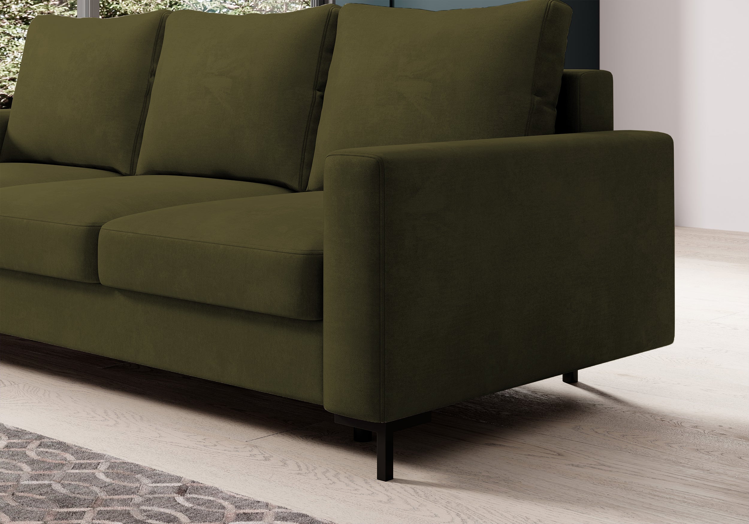 selsey-mokpeo-dreisitziges-ausklappbares-sofa-olivgr-ner-samt-mit-stauraum image 4