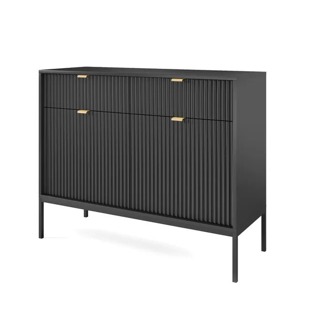 selsey-vellore-zweit-rige-kommode-104-cm-schwarz-mit-gerillten-fronten-und-golde image 1