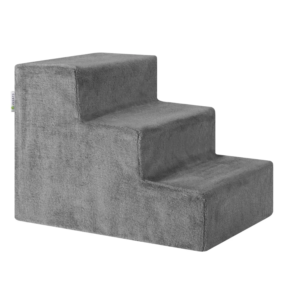 juskys-haustiertreppe-timmy-mit-3-stufen-hundetreppe-katzen-treppe-pl-sch-grau-3 image 1