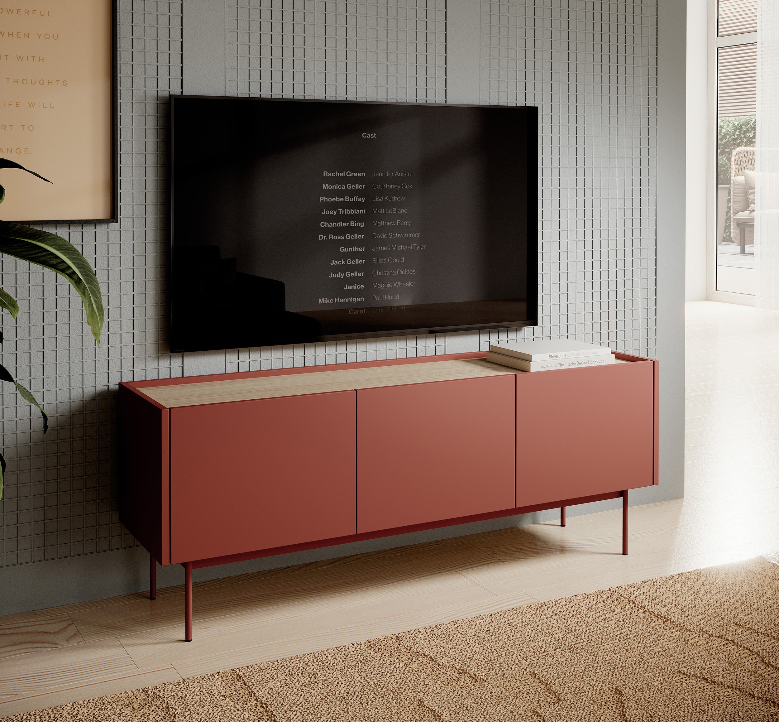 selsey-color-tv-schrank-144-cm-3-t-rig-ziegelrot-eiche-linea image 2