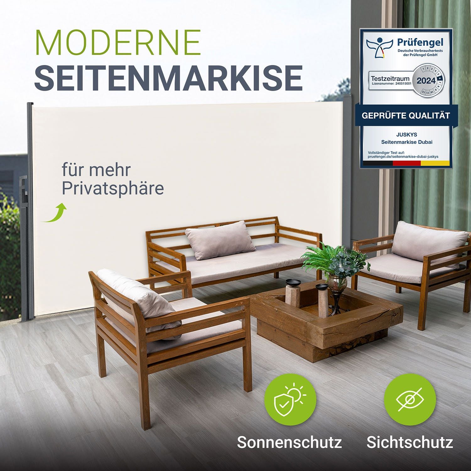 juskys-seitenmarkise-dubai-beige-300-x-180-cm-ausziehbarer-sicht-sonnenschutz image 2